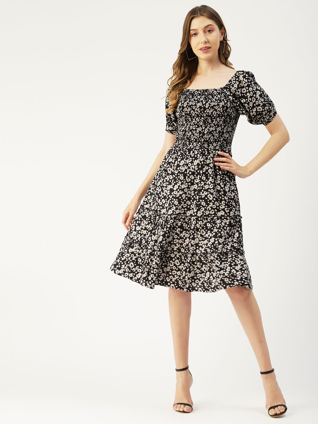 Square Neck Tiered Dress, Flared