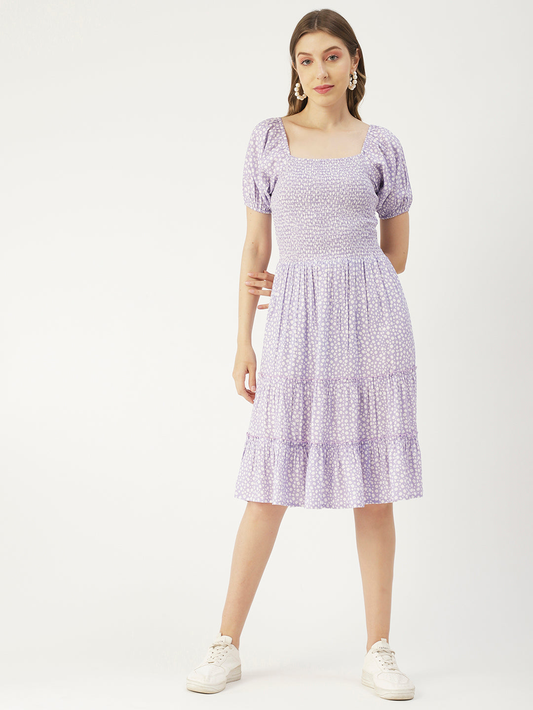 Square Neck Tiered Dress, Flared
