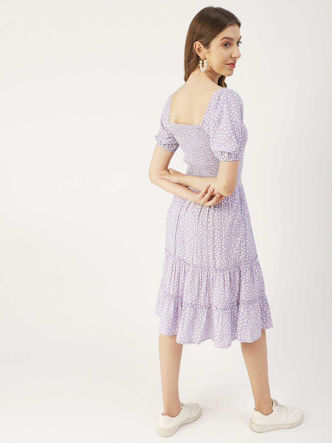 Square Neck Tiered Dress, Flared