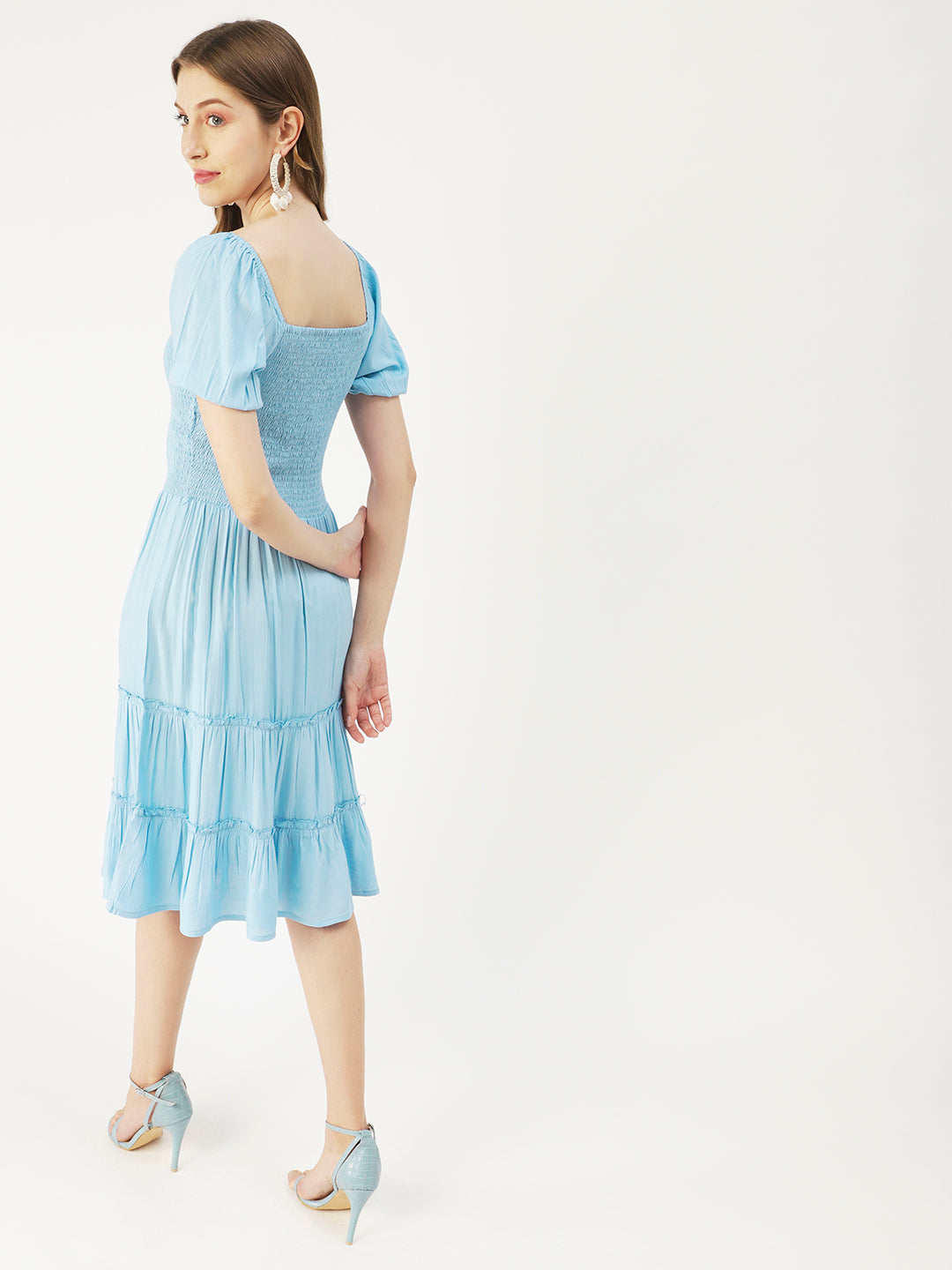 Square Neck Tiered Dress, Flared