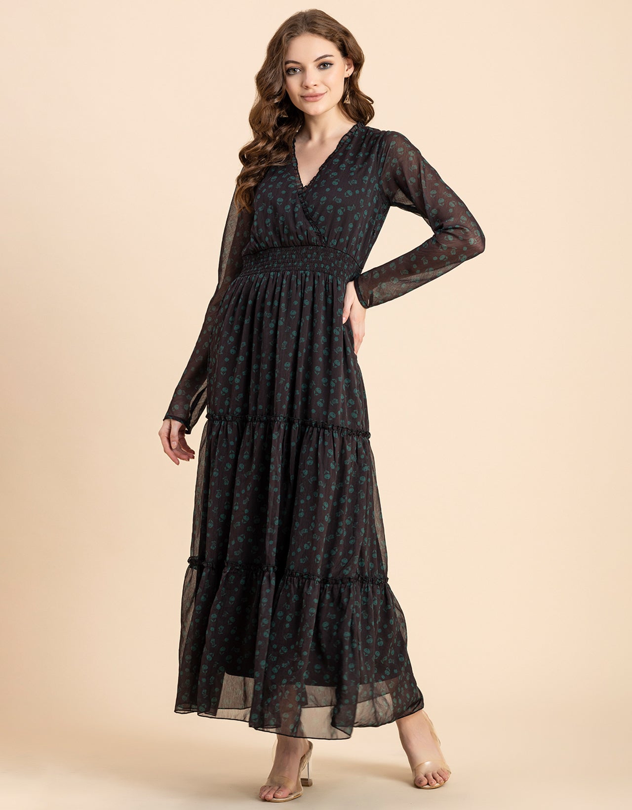 Flared Maxi Dress, V-Neck