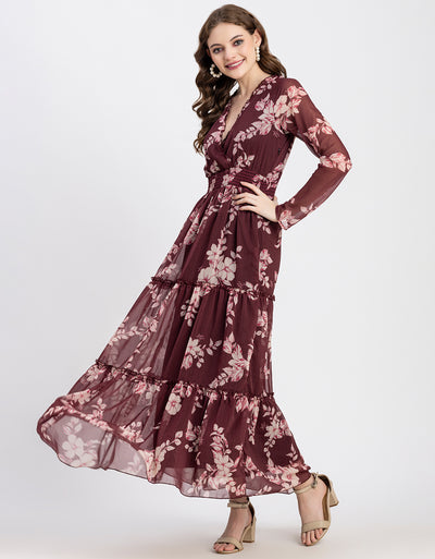 Flared Maxi Dress, V-Neck