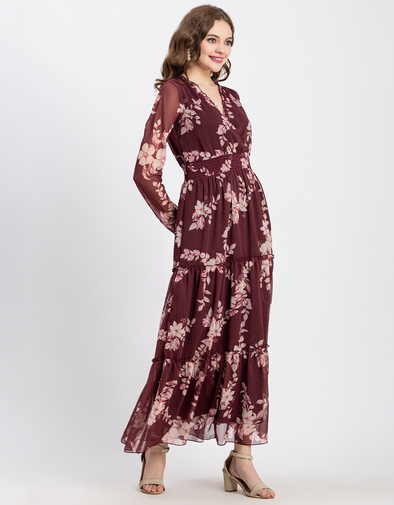 Flared Maxi Dress, V-Neck