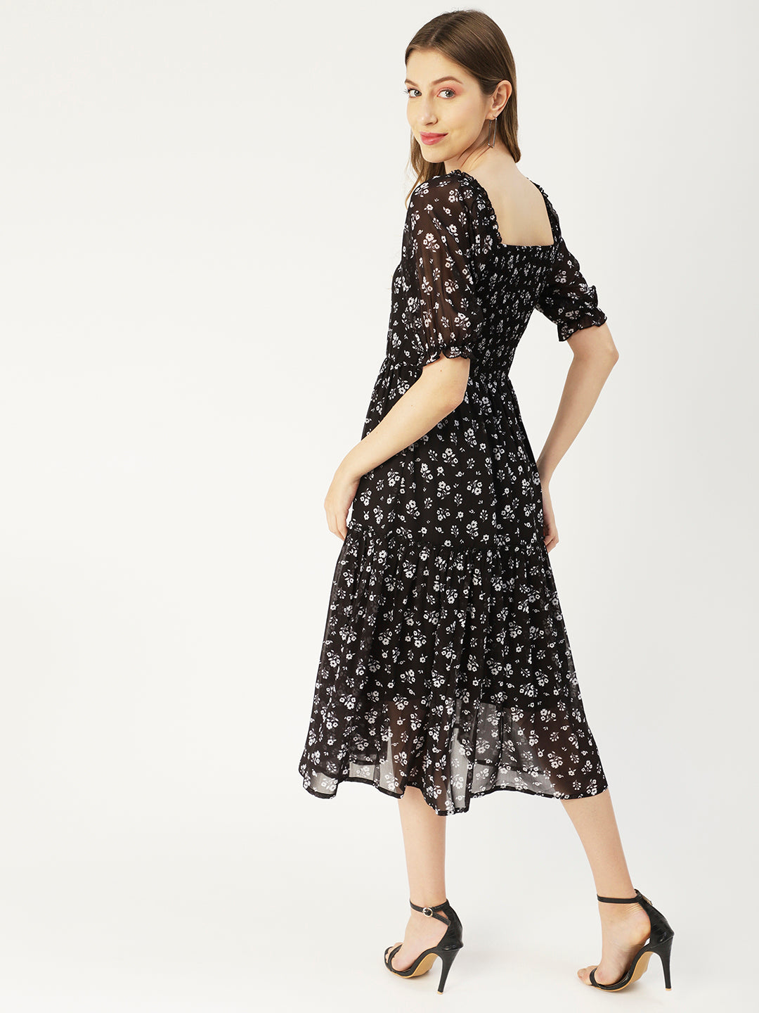 Square Neck Smocked Midi, Poly