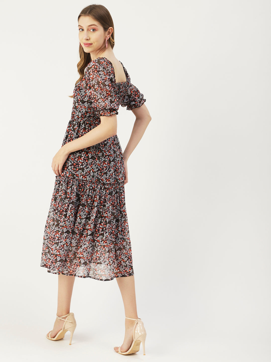 Square Neck Smocked Midi, Poly