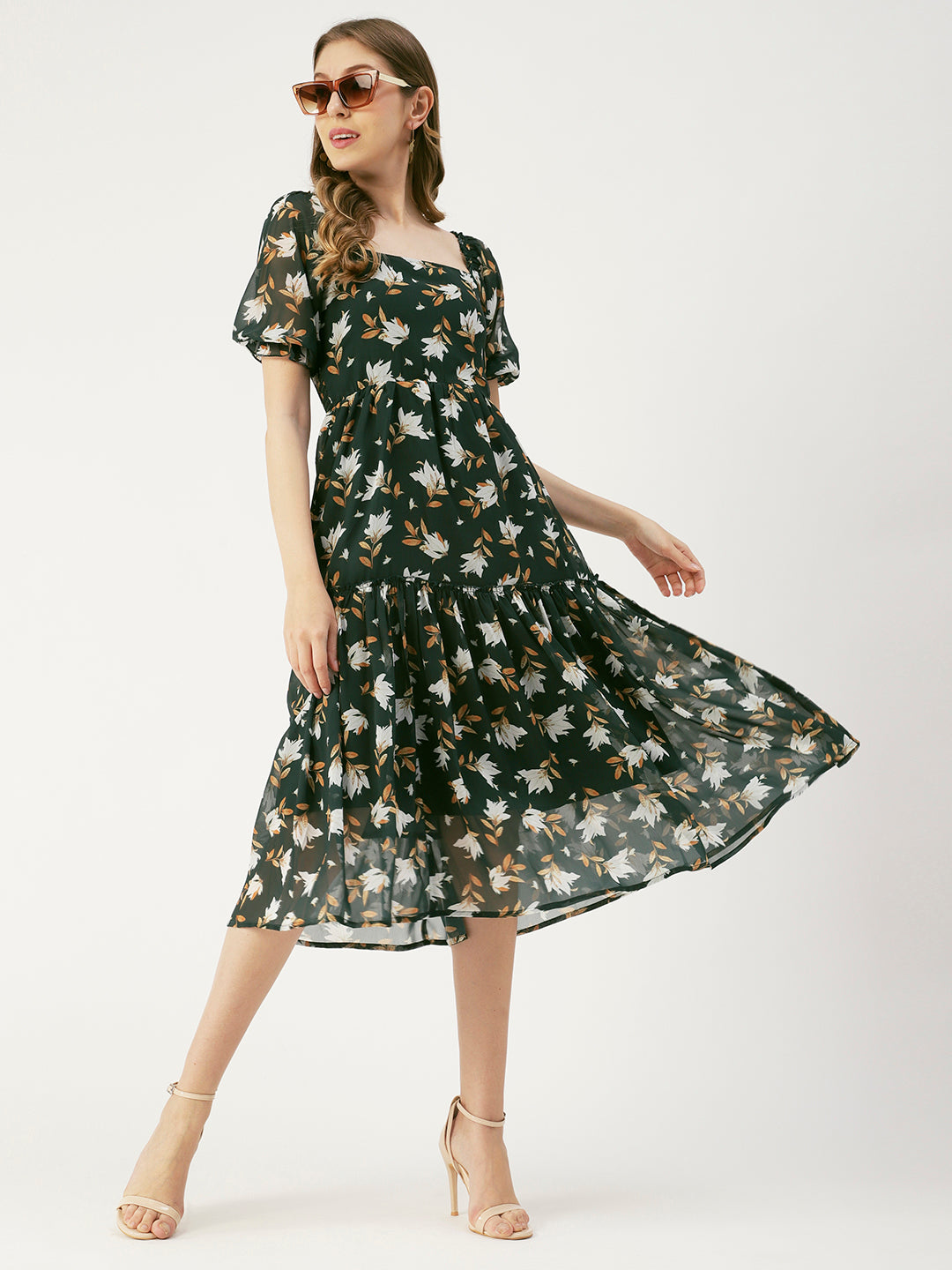 Square Neck Smocked Midi, Poly