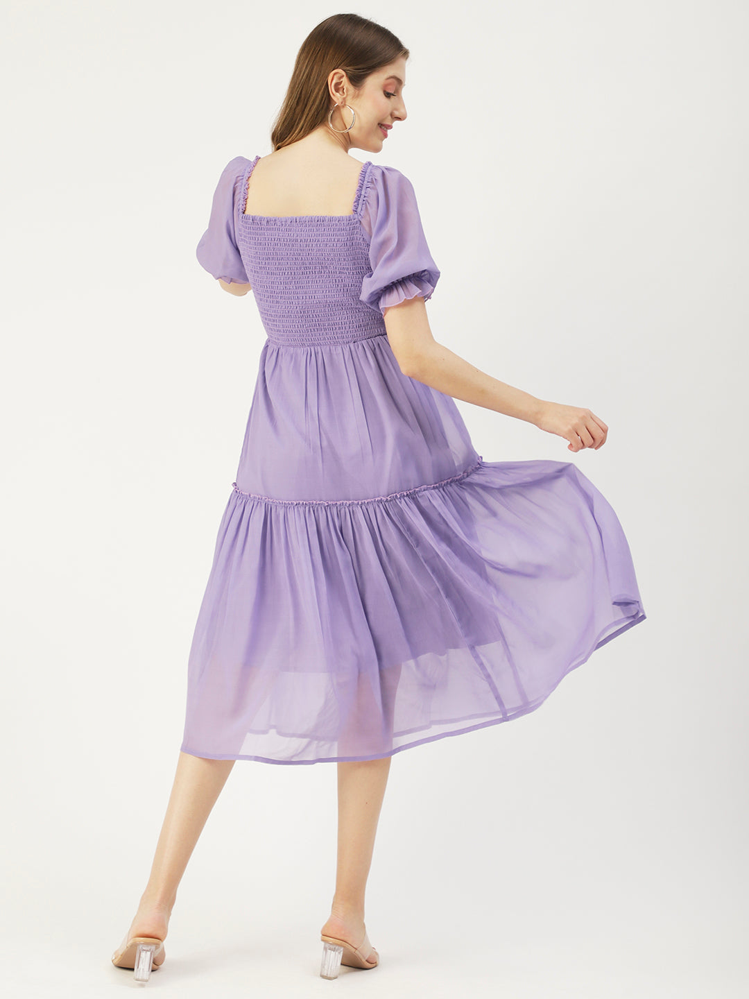 Square Neck Smocked Midi, Poly