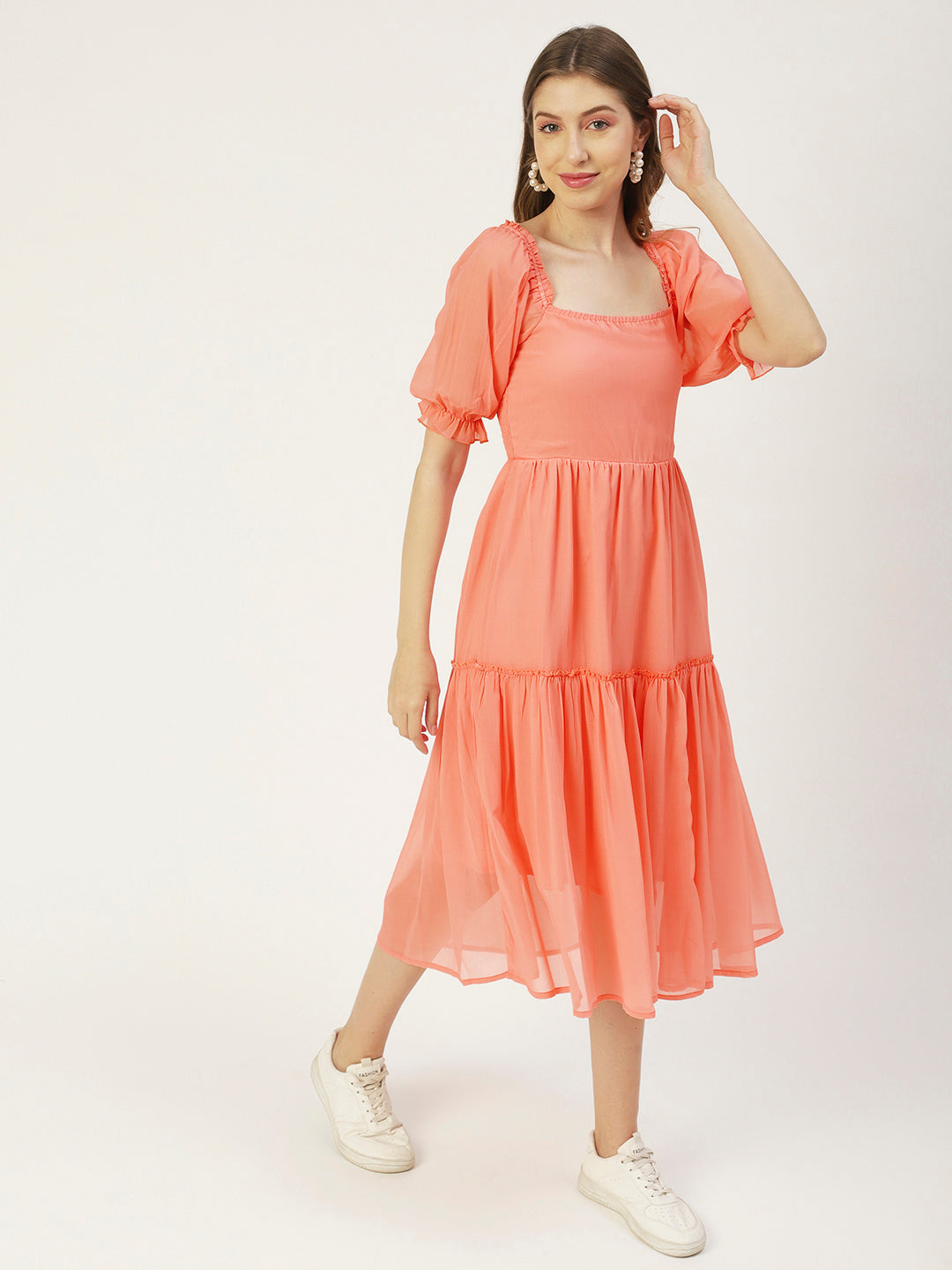 Square Neck Smocked Midi, Poly