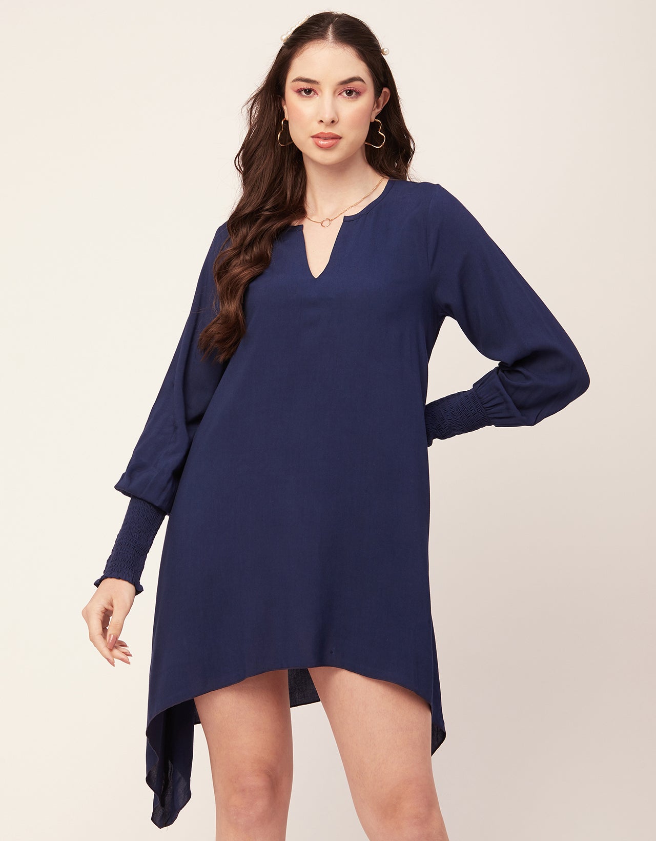 Solid Flared V Neck Dress