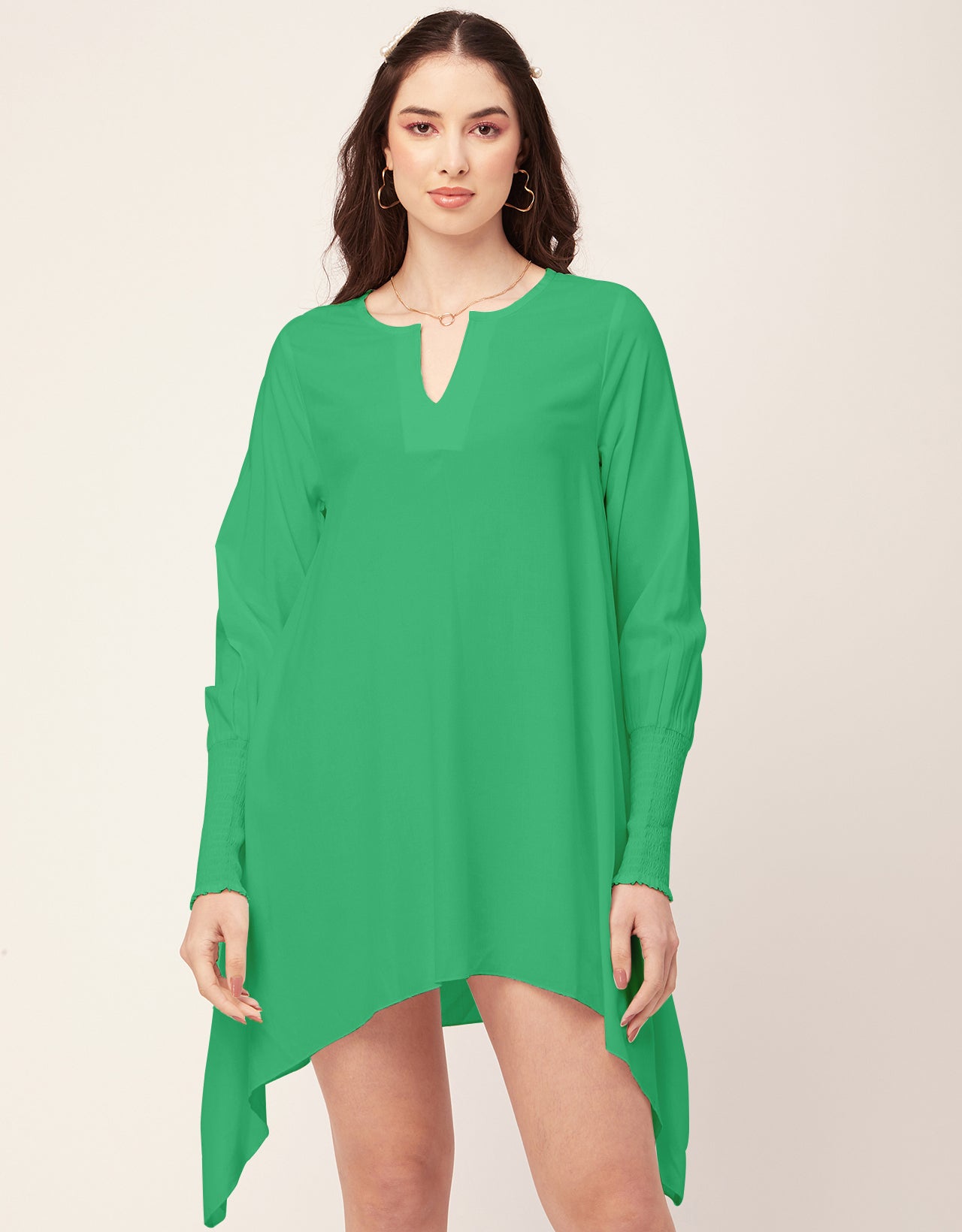 Solid Flared V Neck Dress