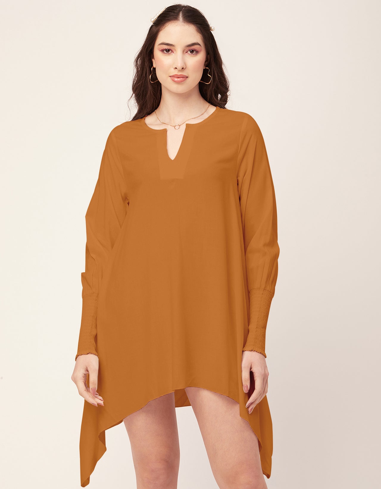 Solid Flared V Neck Dress
