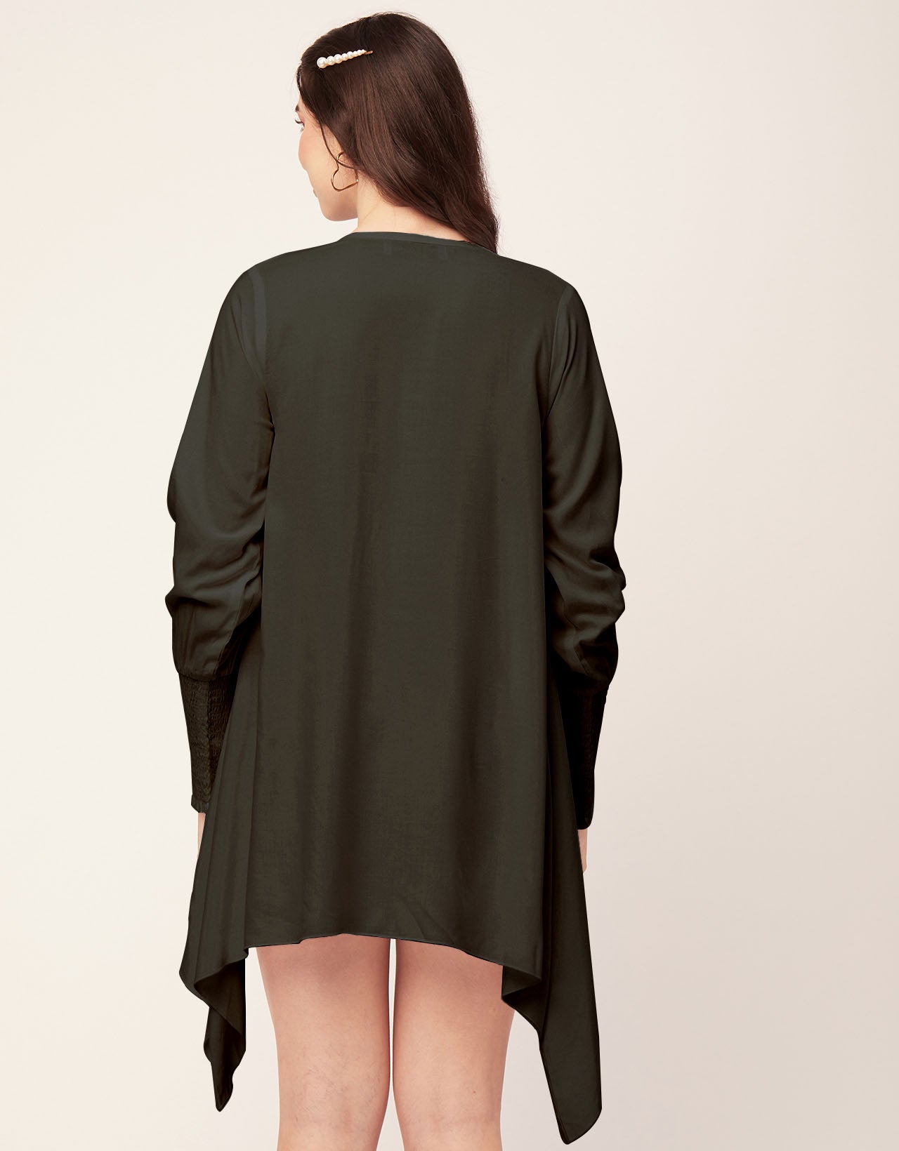 Solid Flared V Neck Dress