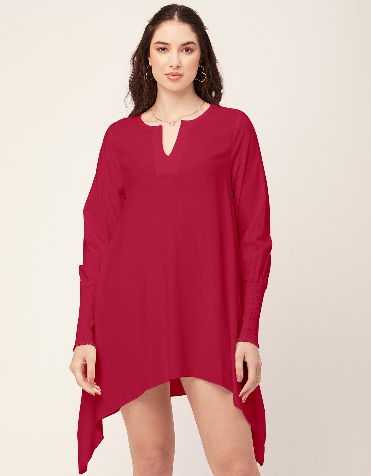 Solid Flared V Neck Dress