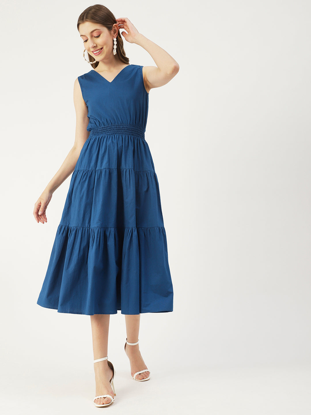 Solid Sleeveless Midi Dress