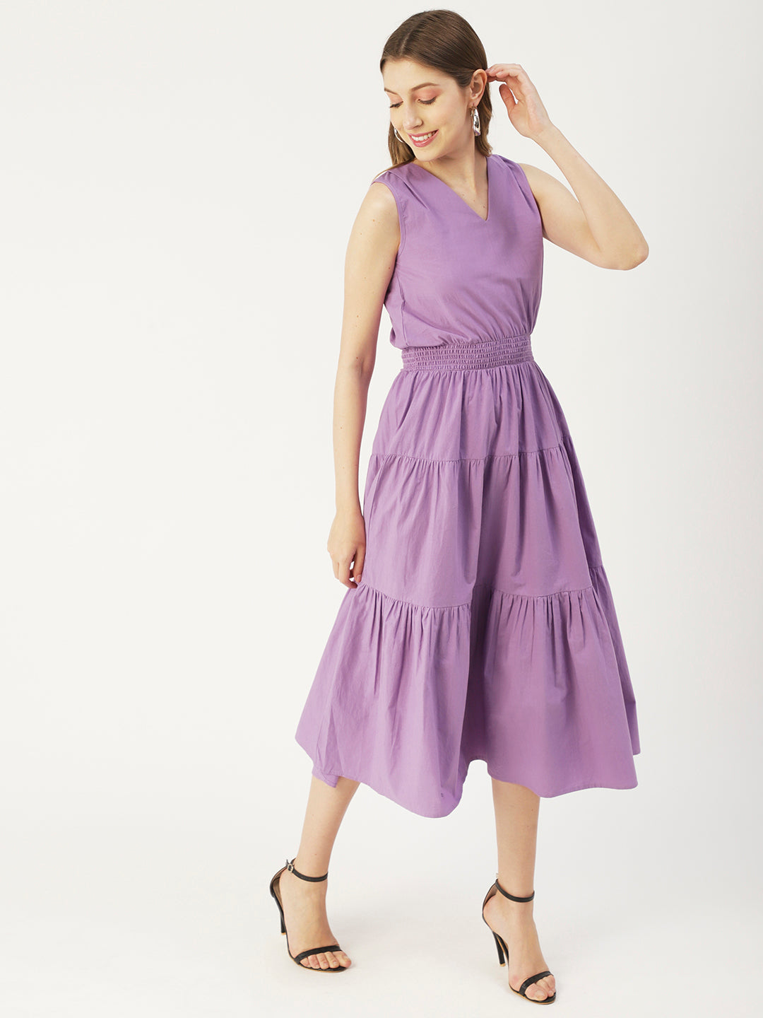 Solid Sleeveless Midi Dress