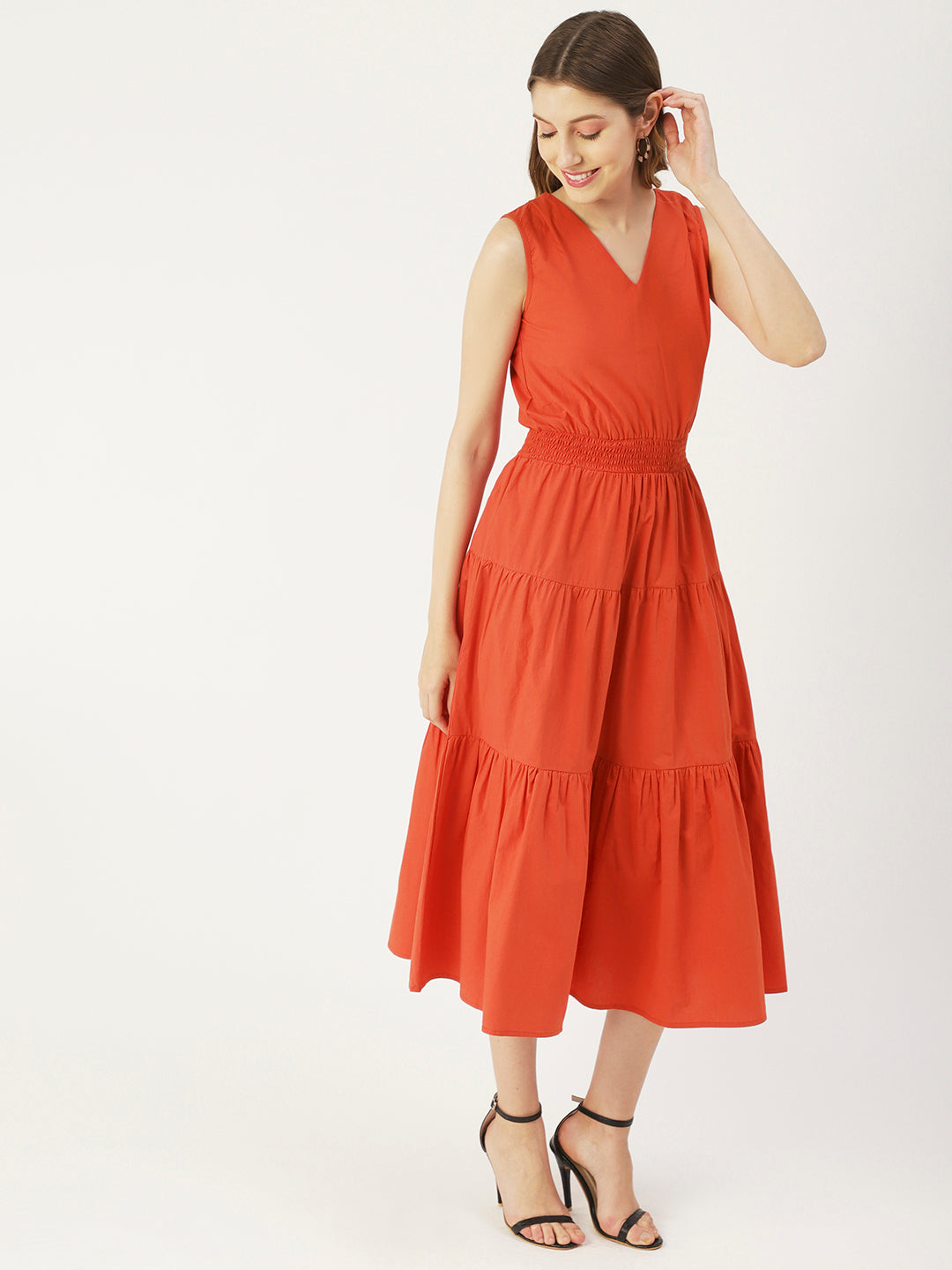 Solid Sleeveless Midi Dress
