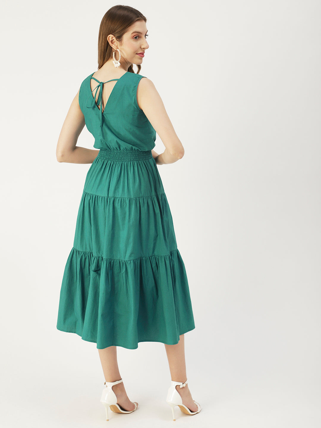 Solid Sleeveless Midi Dress