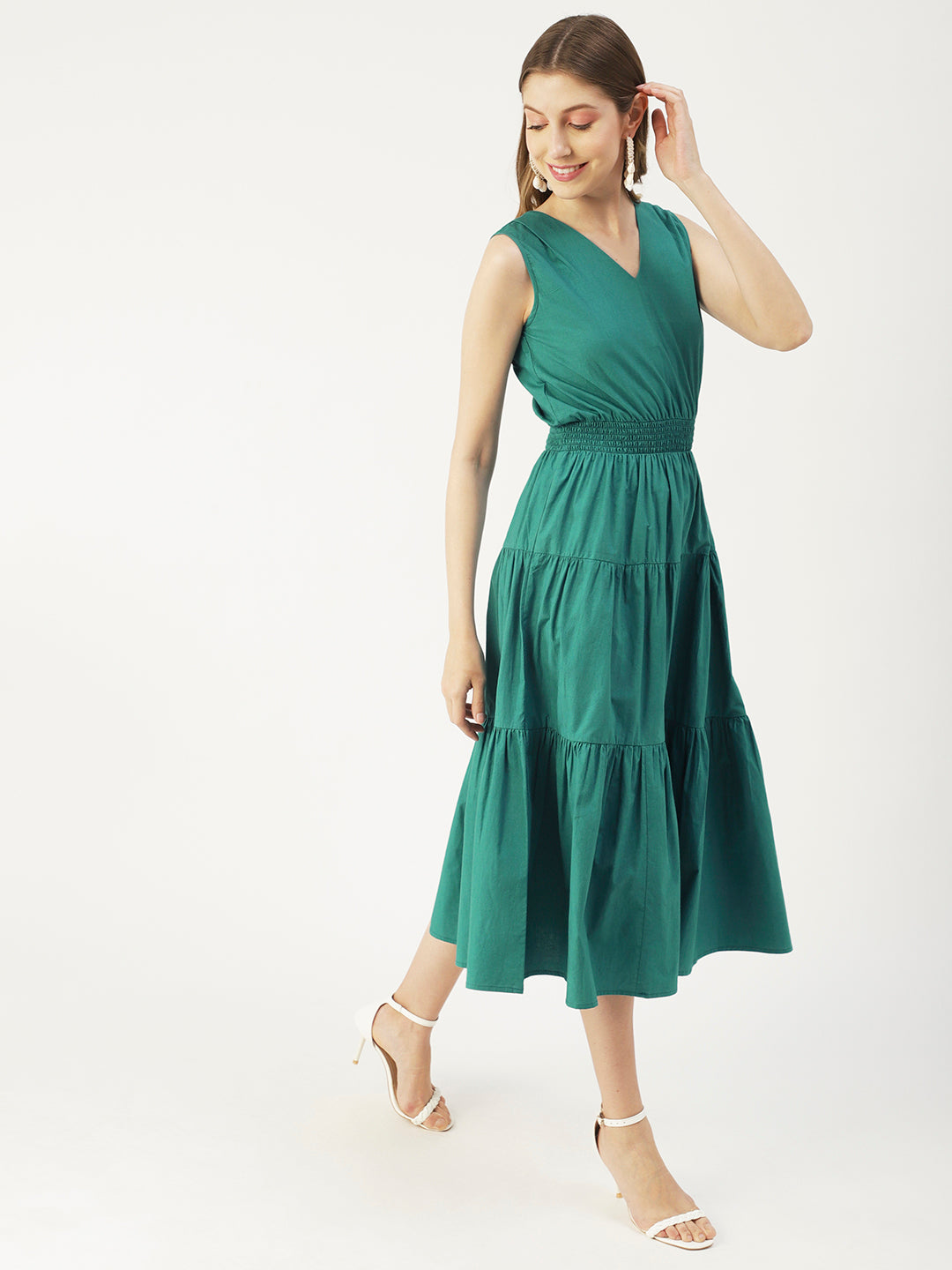 Solid Sleeveless Midi Dress