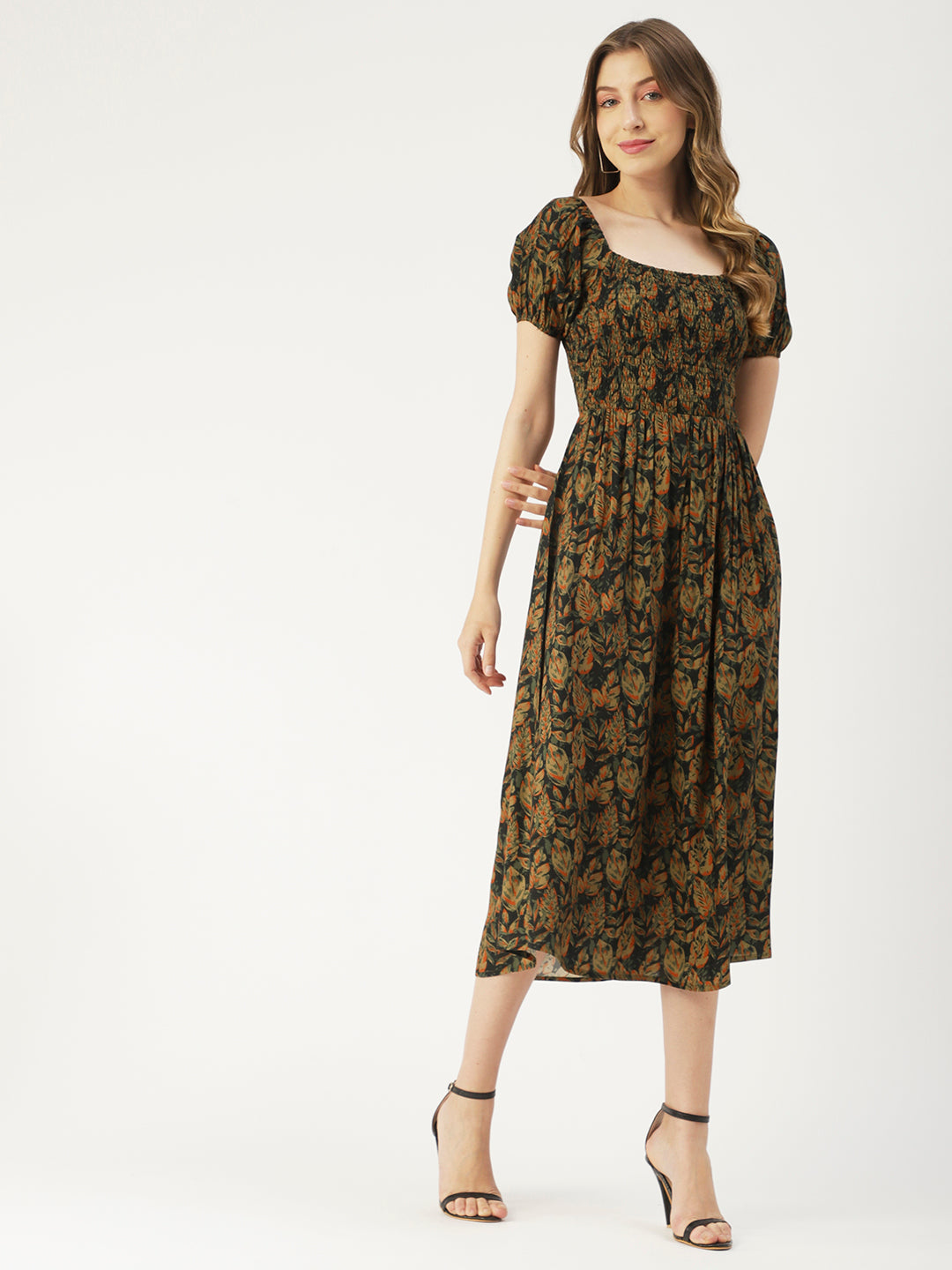 Printed Maxi Dress, Short Puff