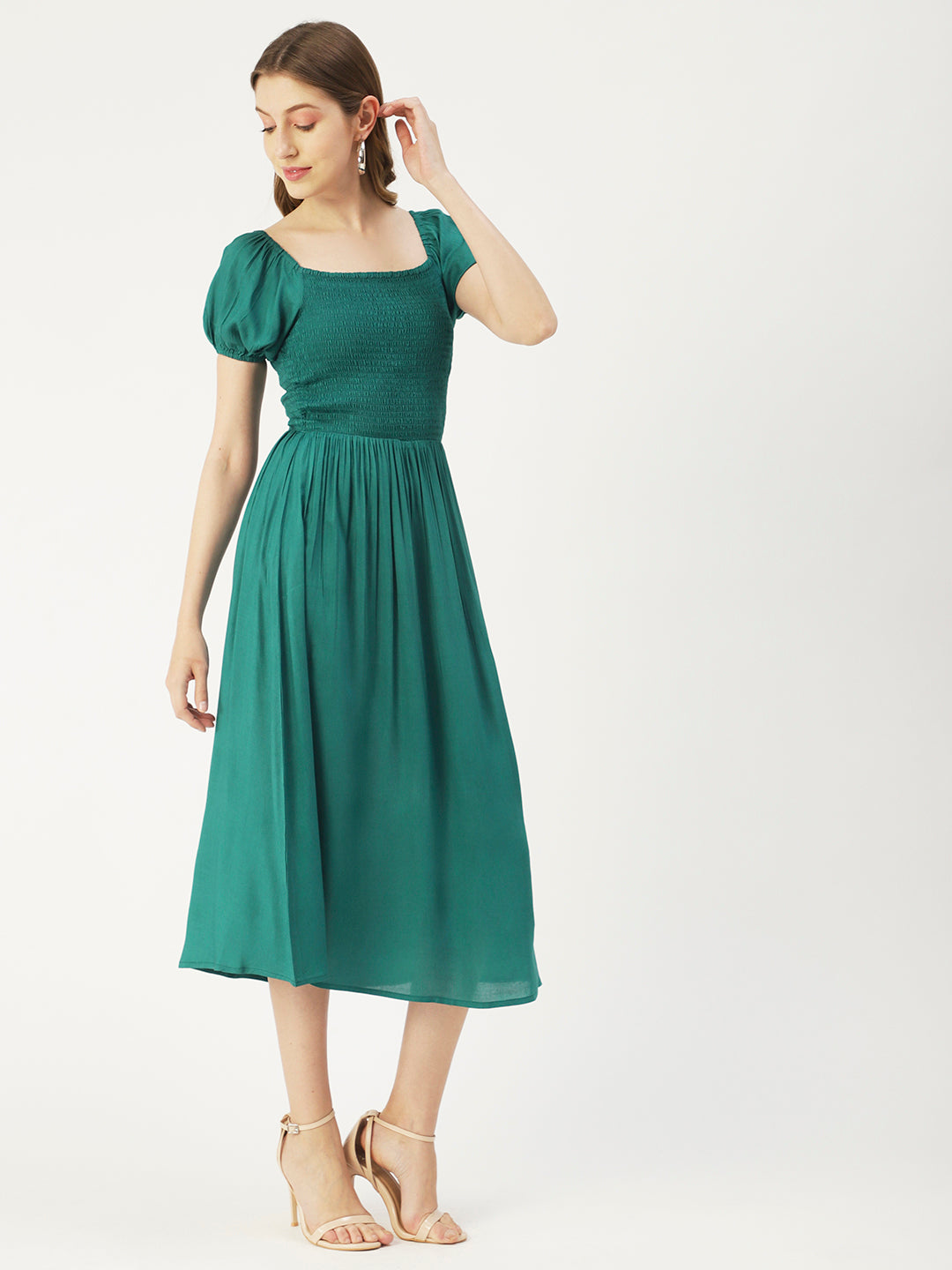 Printed Maxi Dress, Short Puff