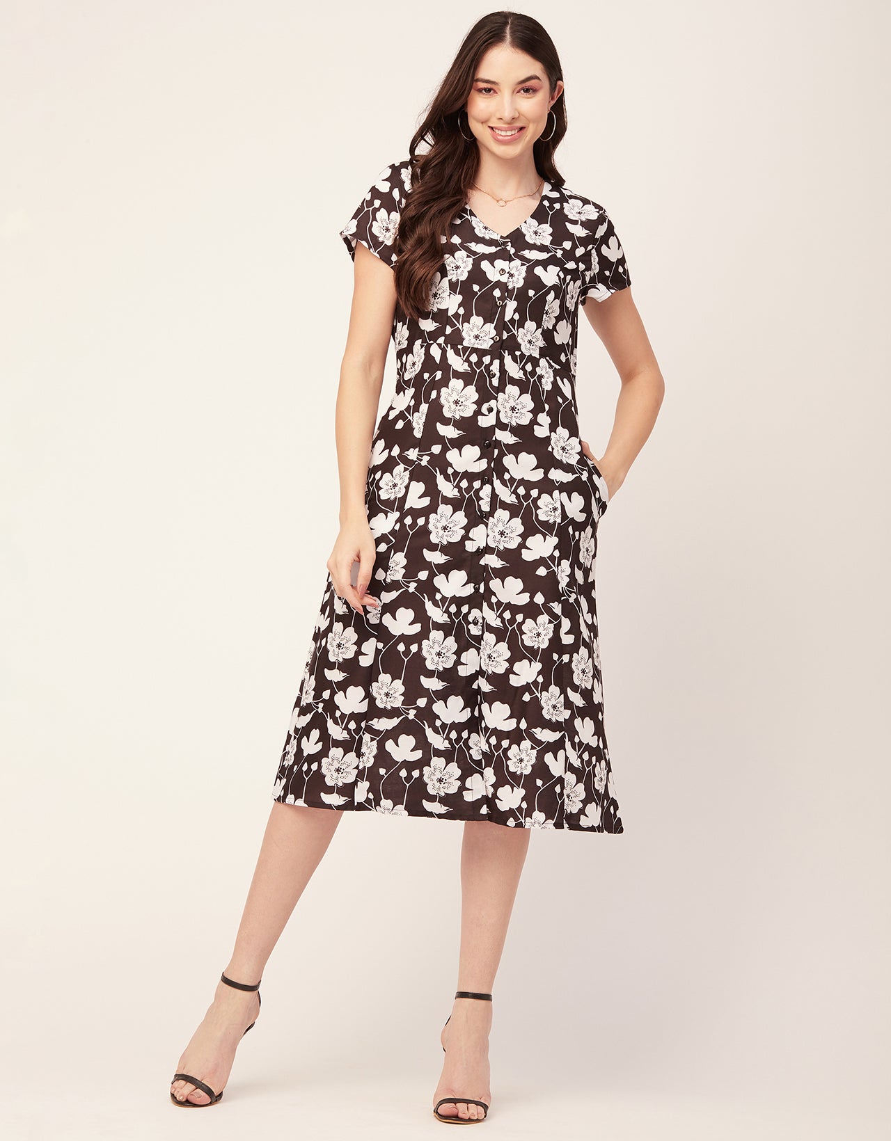 Printed Button Down Midi Dress