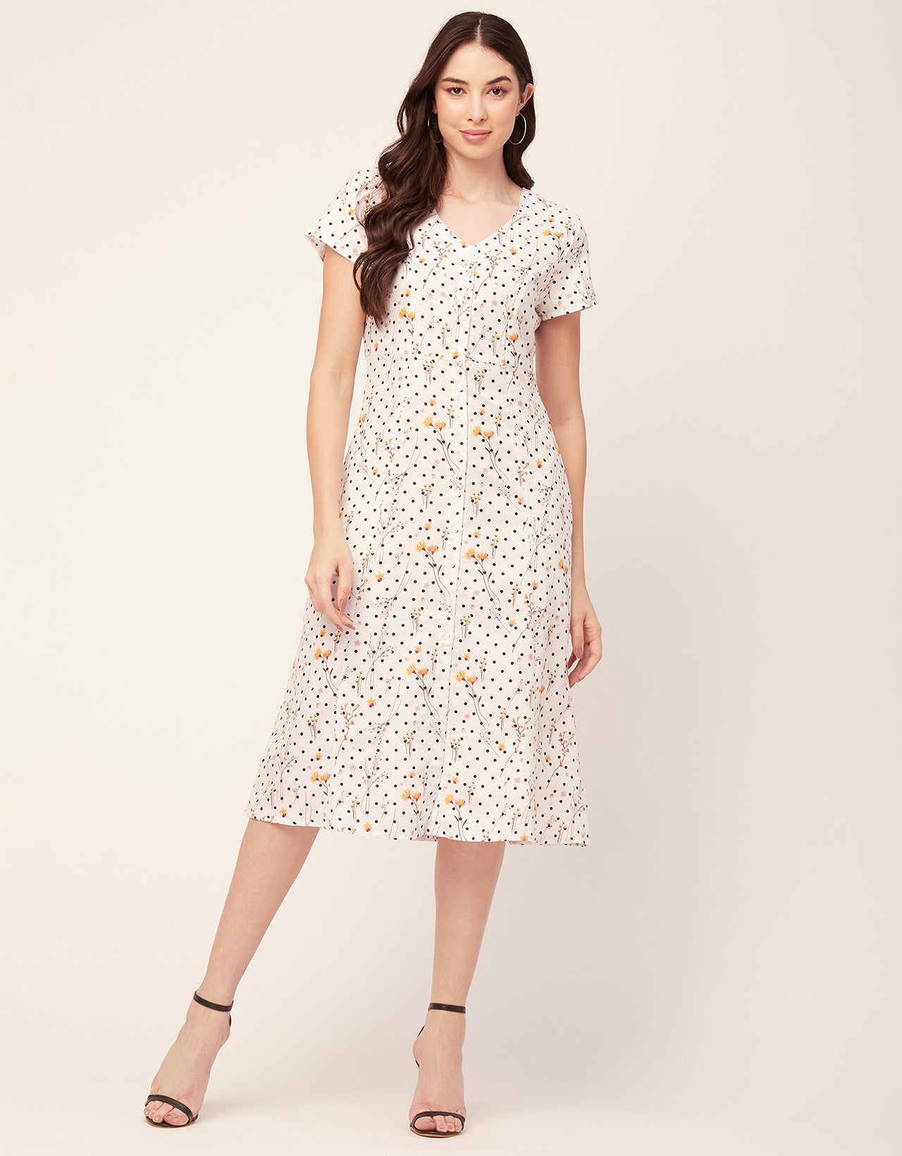 Printed Button Down Midi Dress