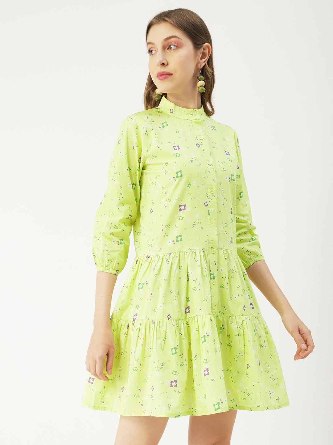 Cotton Button Down Resort Dress, Quarter Sleeve