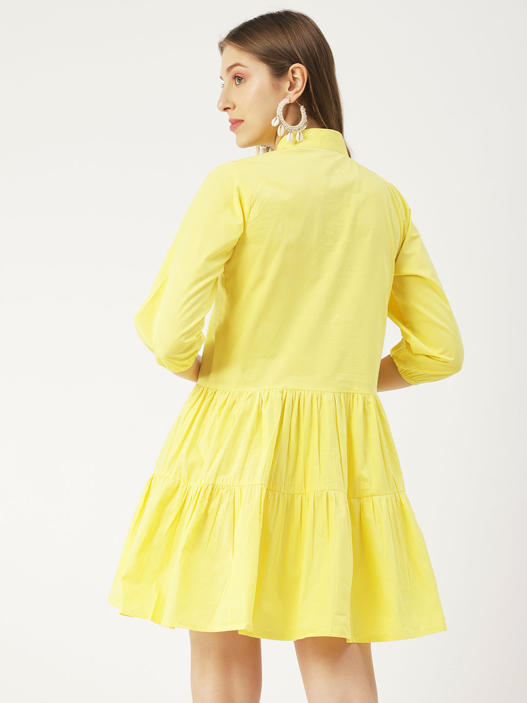 Cotton Button Down Resort Dress, Quarter Sleeve
