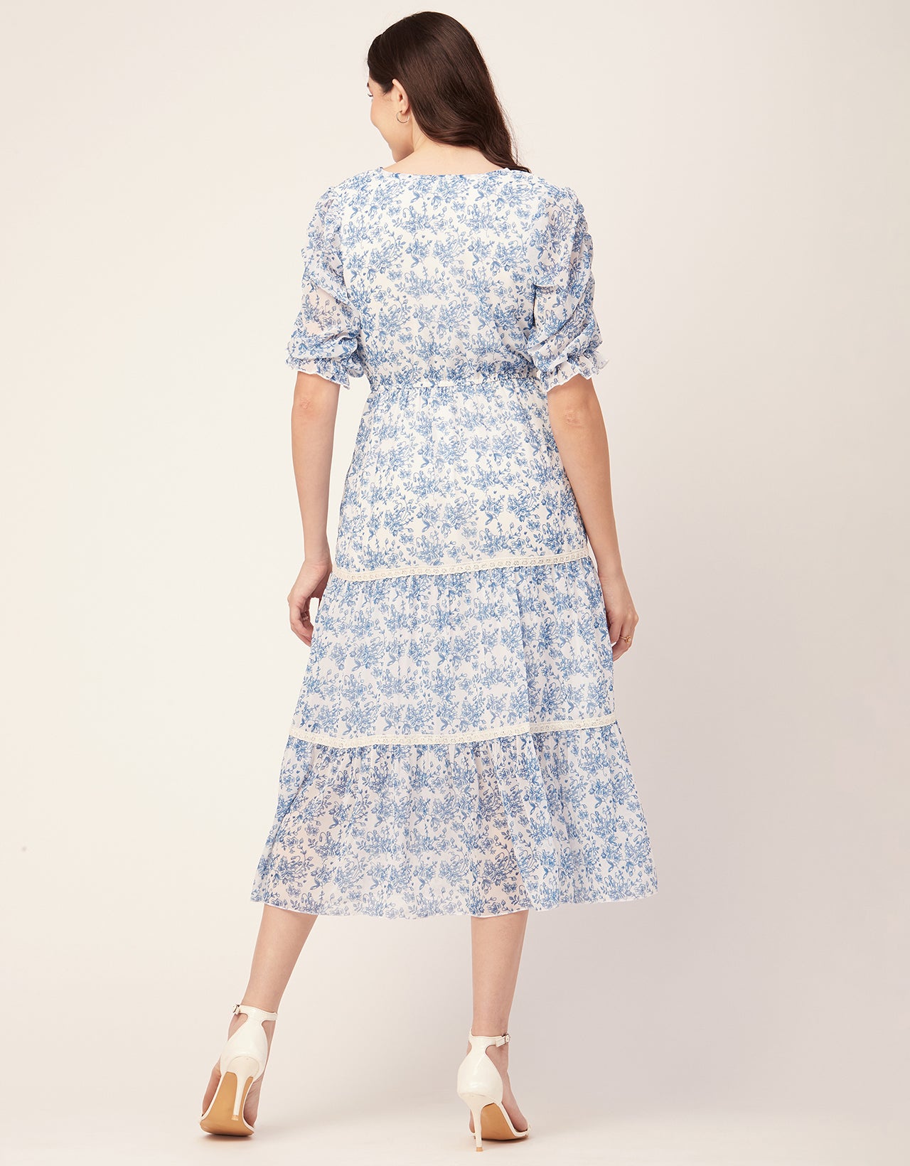 Printed Tiered V Neck Dress