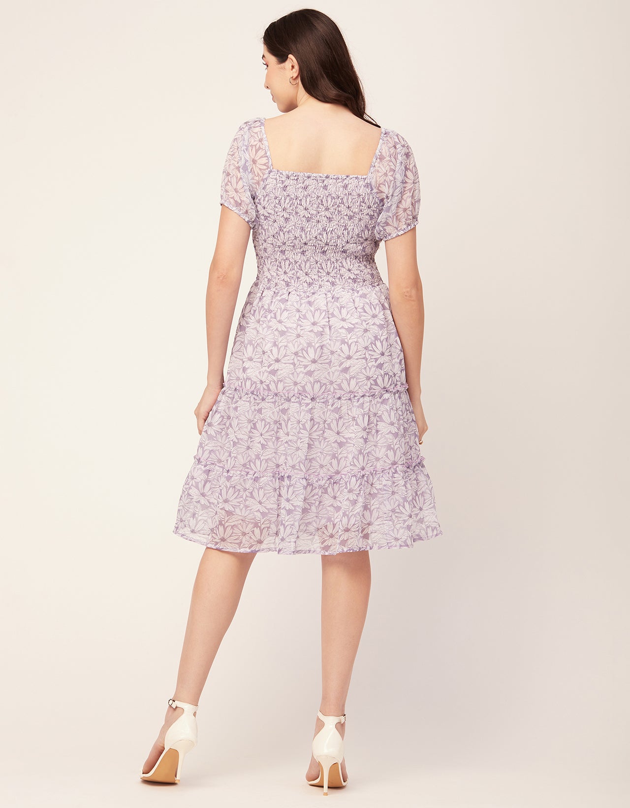 Printed Smocked Knee Dress