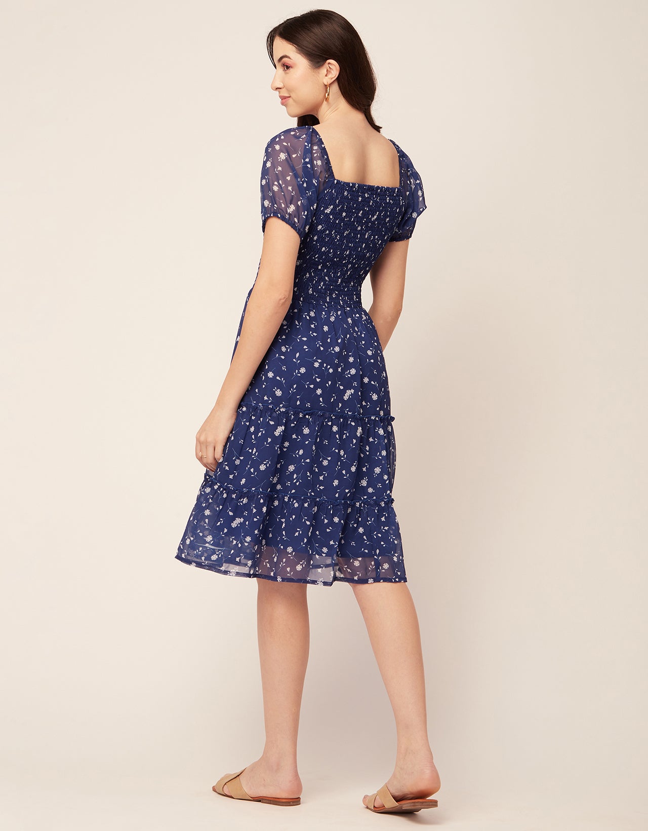 Printed Smocked Knee Dress