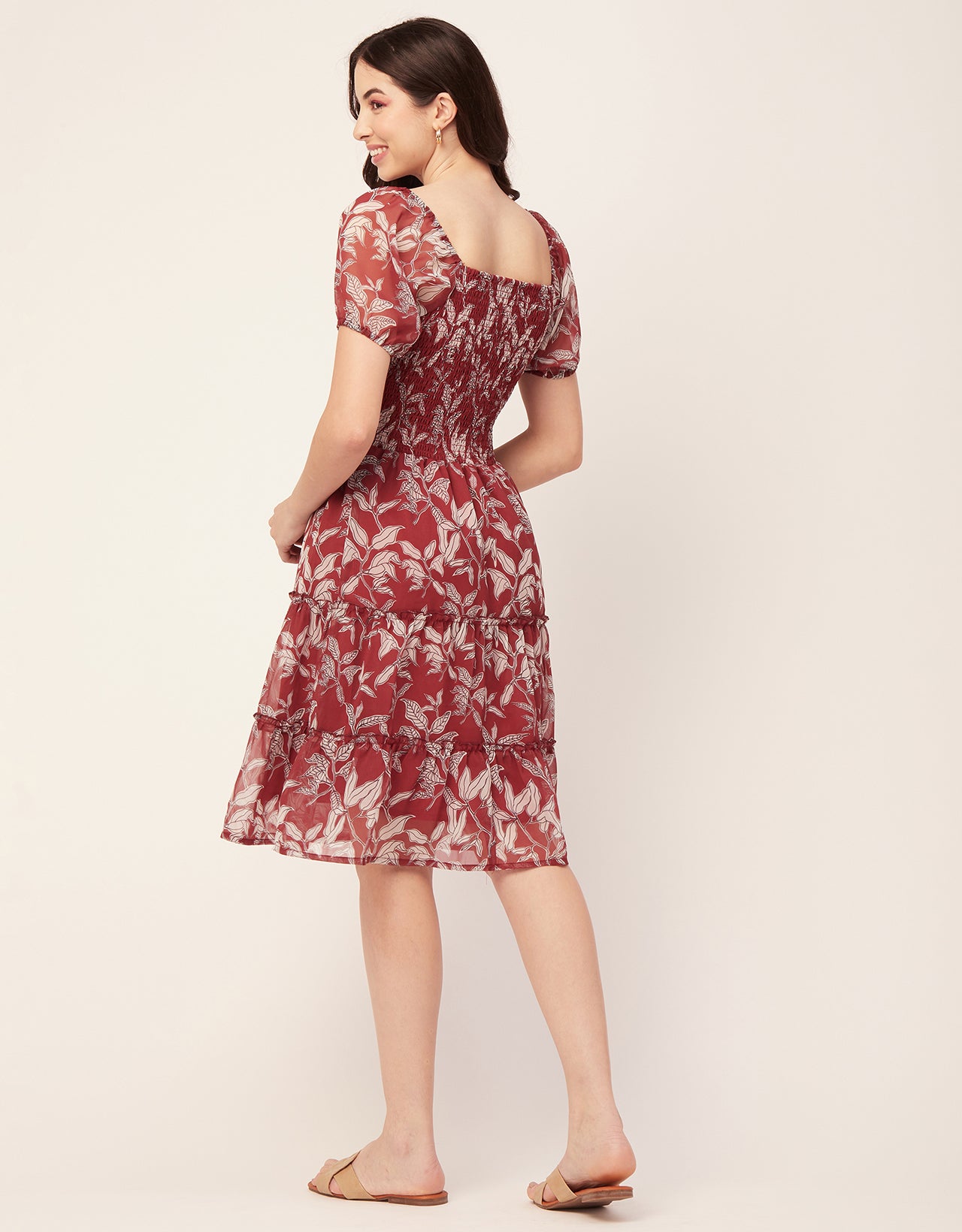 Printed Smocked Knee Dress