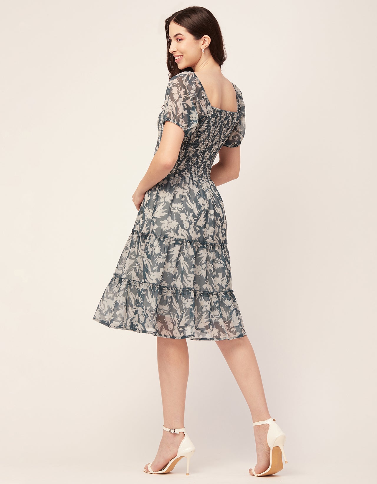 Printed Smocked Knee Dress