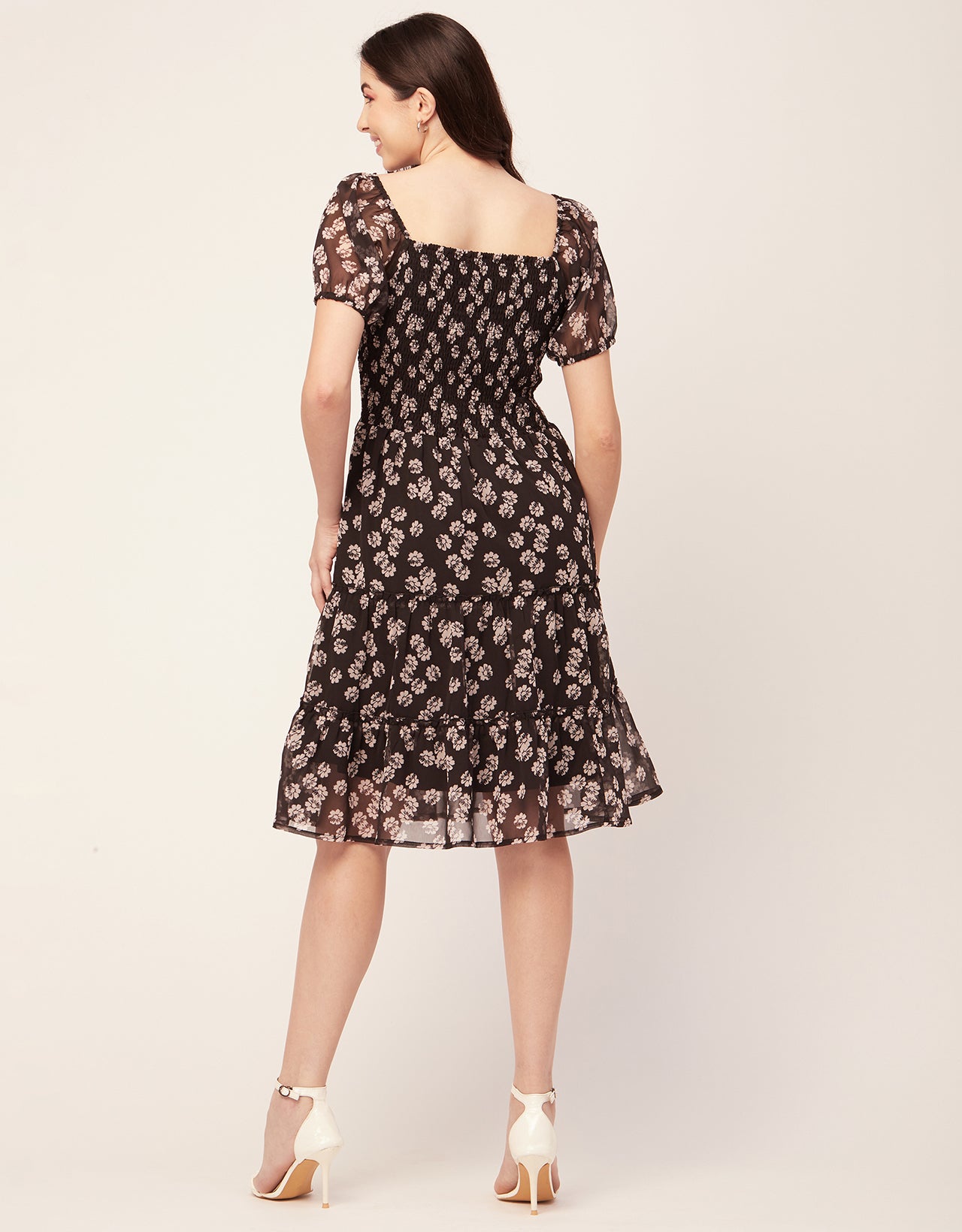 Printed Smocked Knee Dress