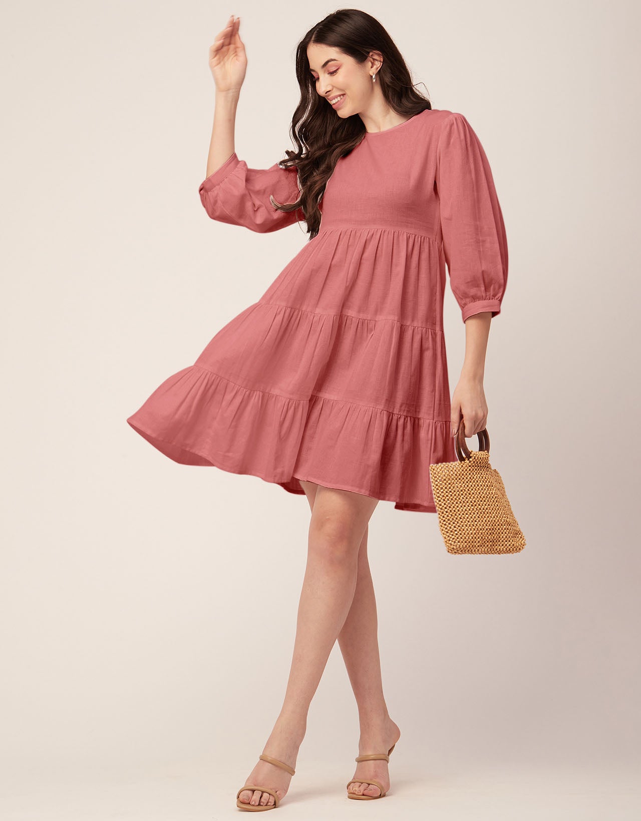 Flared Dress, Round Neck