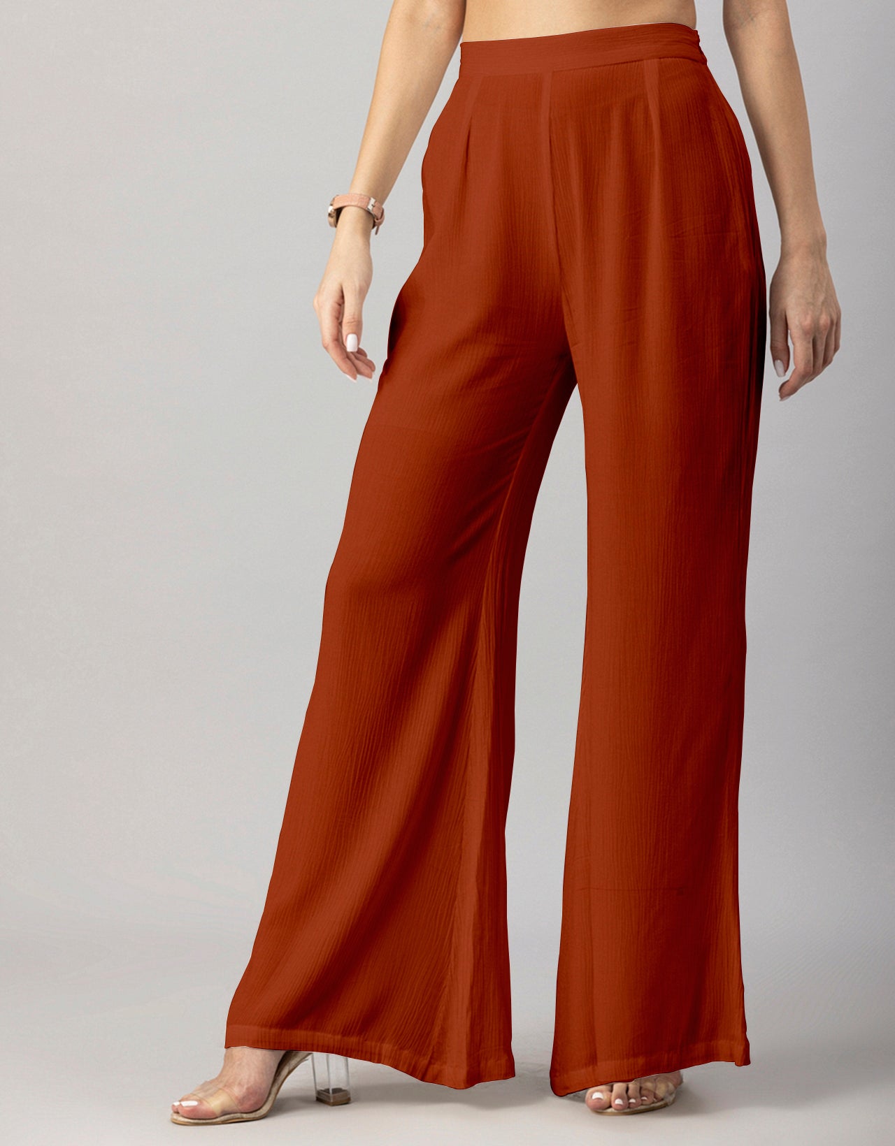 Solid Palazzo Pants, High Waist