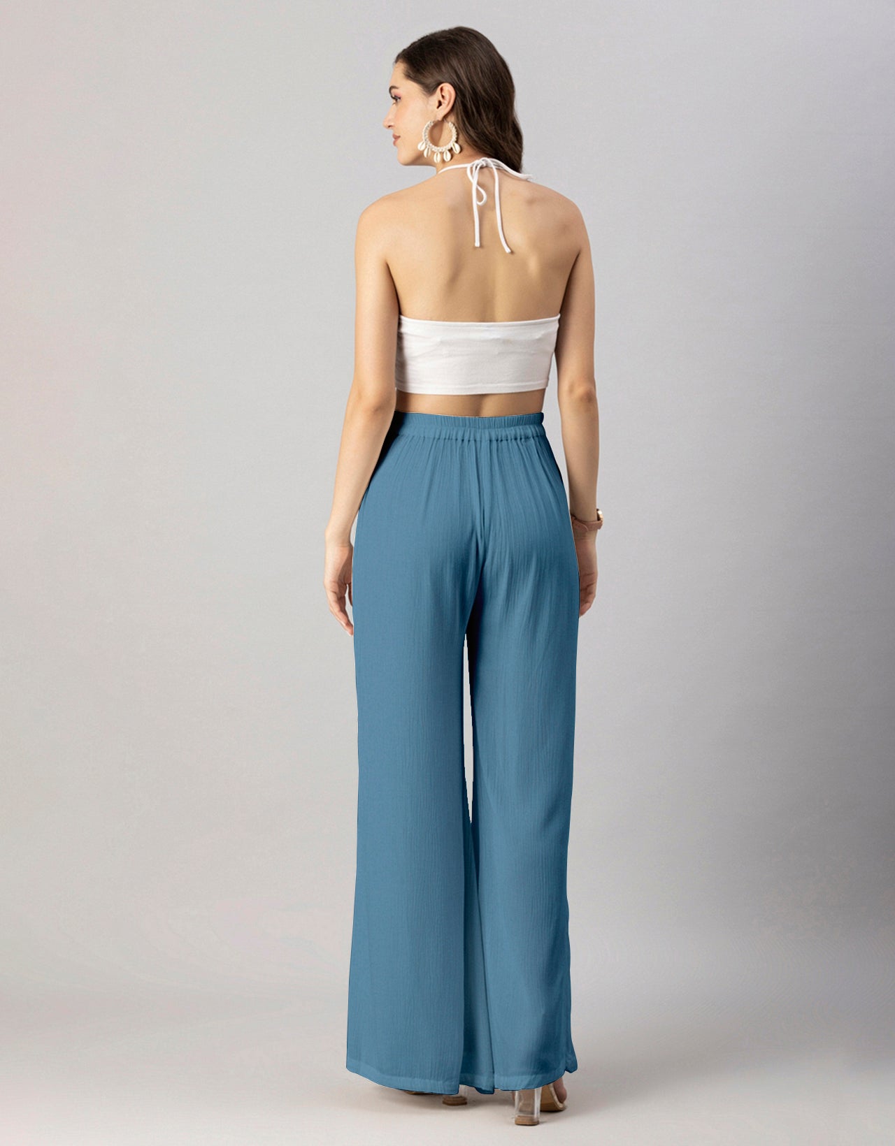 Solid Palazzo Pants, High Waist