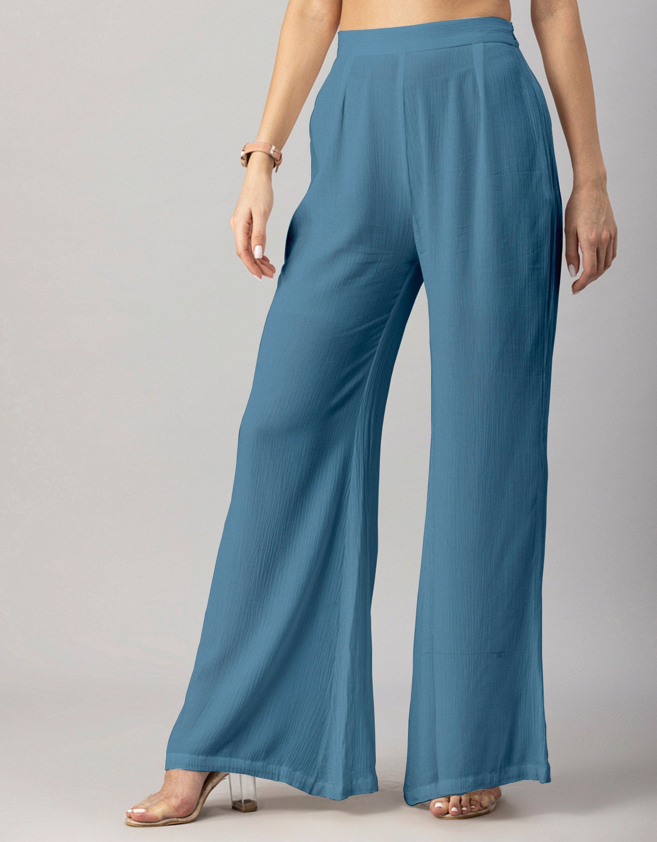 Solid Palazzo Pants, High Waist