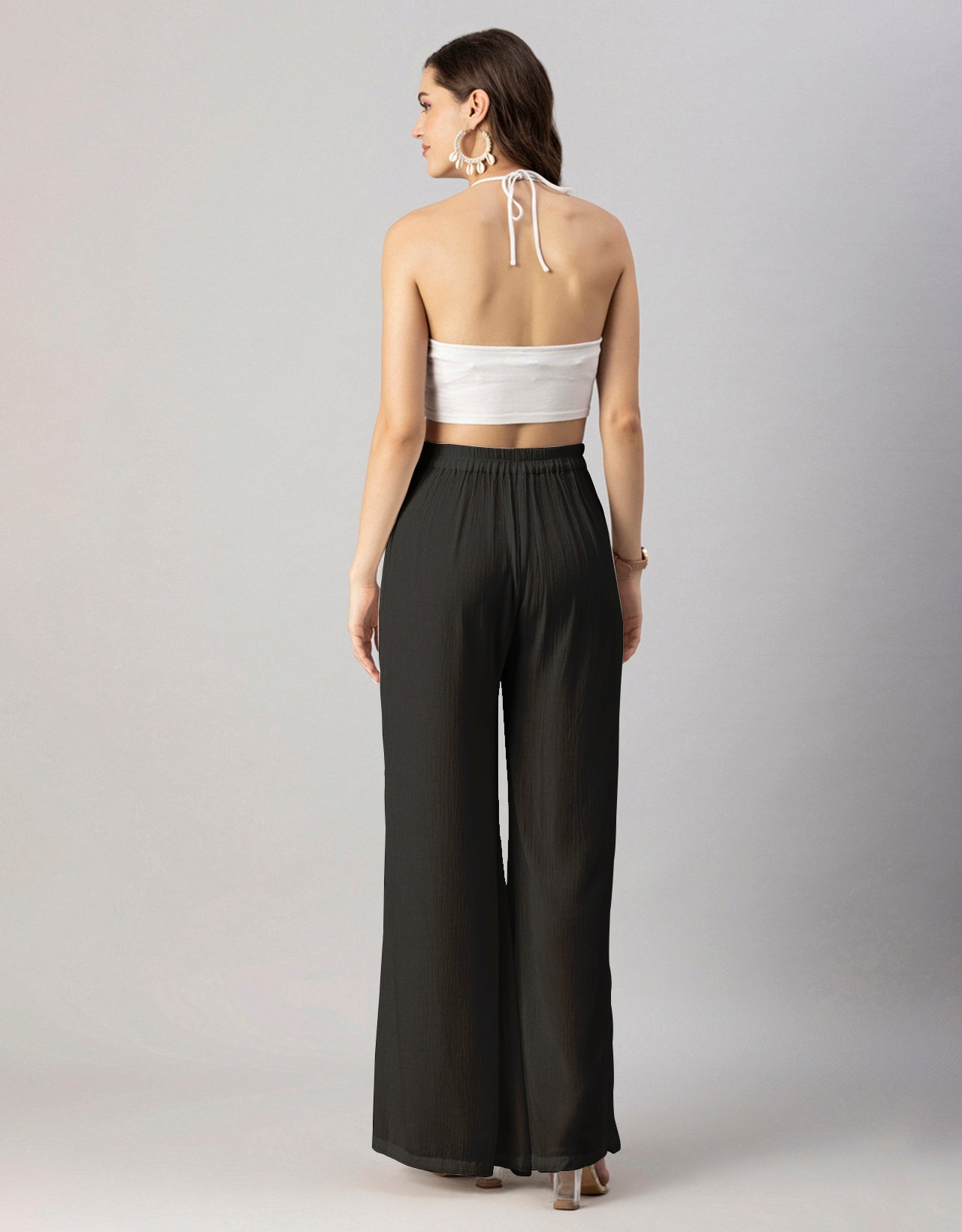 Solid Palazzo Pants, High Waist