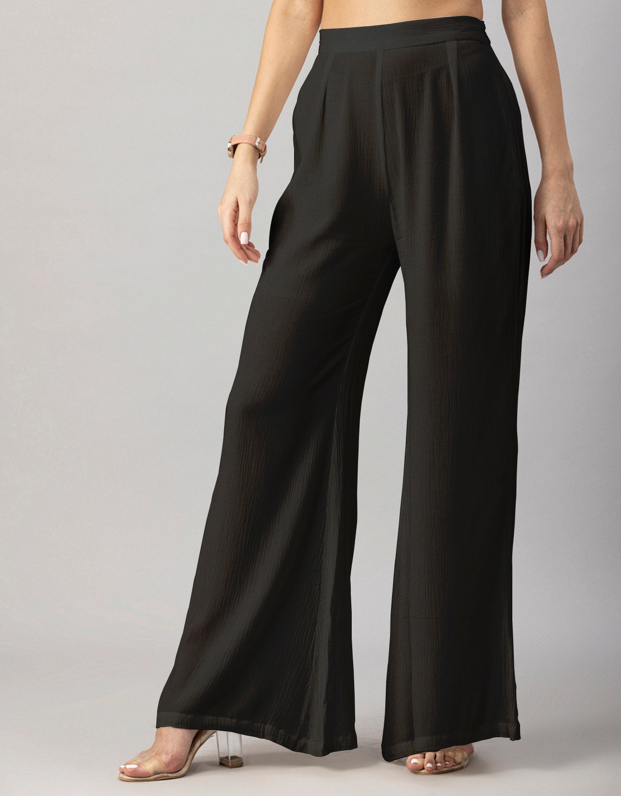 Solid Palazzo Pants, High Waist
