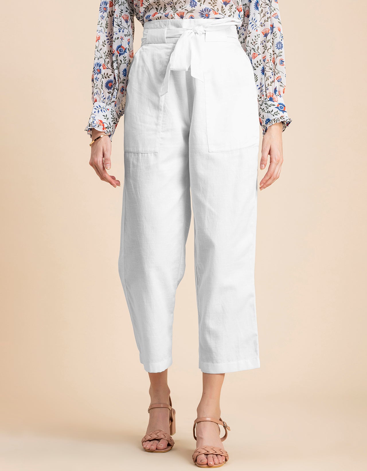 Solid Cotton Trousers, Elastic Waist