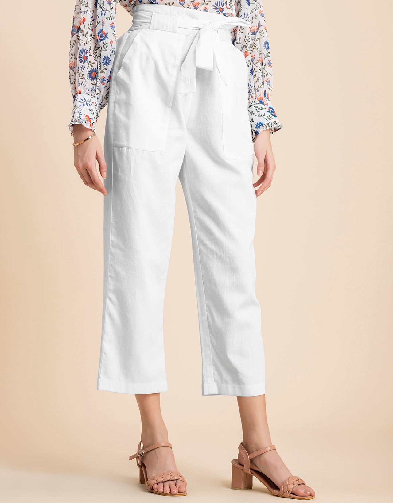 Solid Cotton Trousers, Elastic Waist