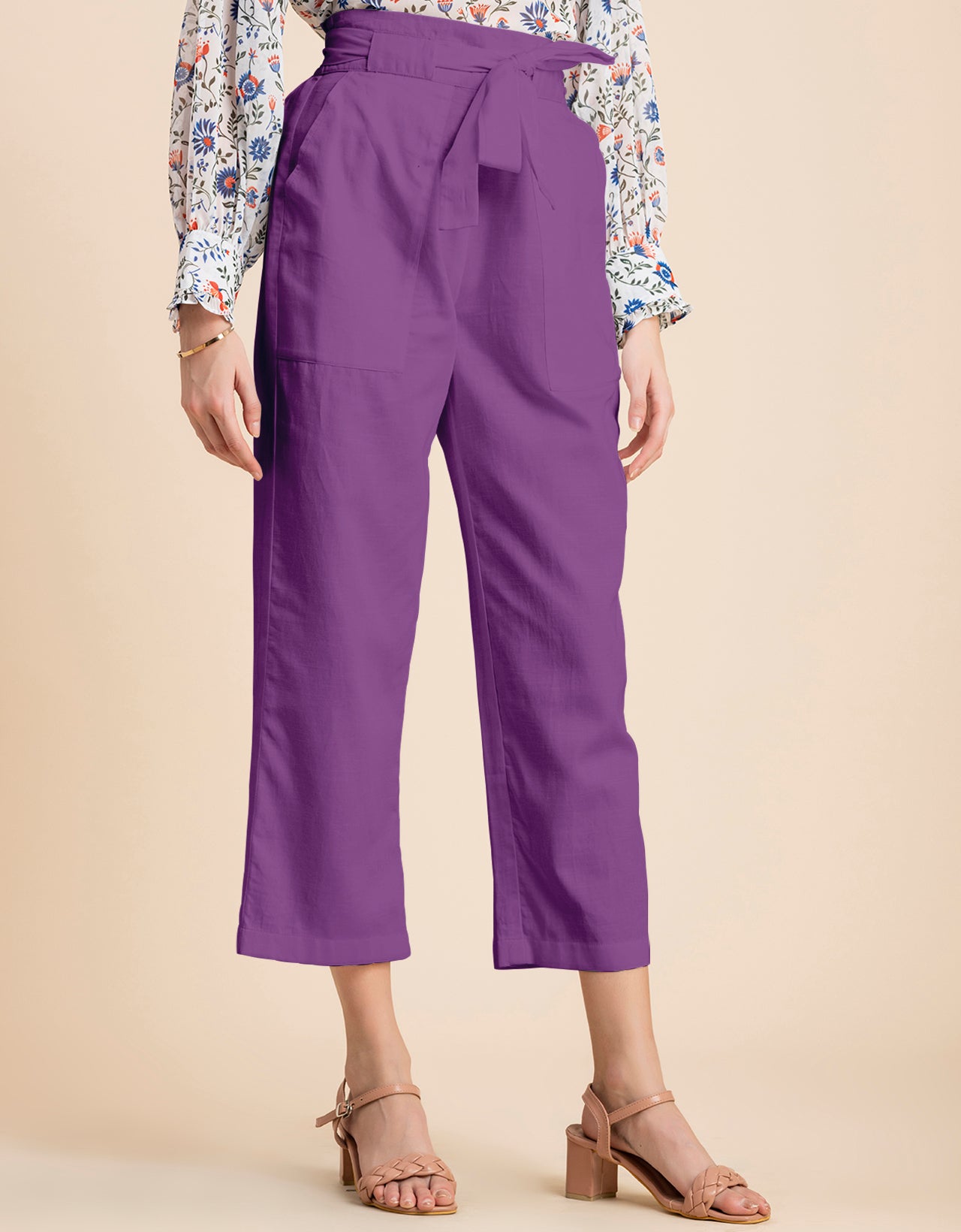 Solid Cotton Trousers, Elastic Waist