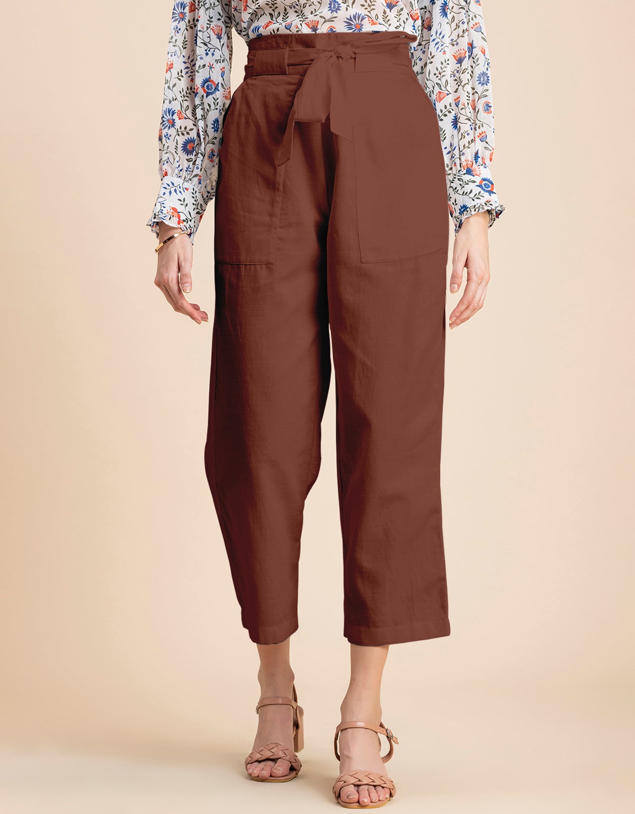 Solid Cotton Trousers, Elastic Waist