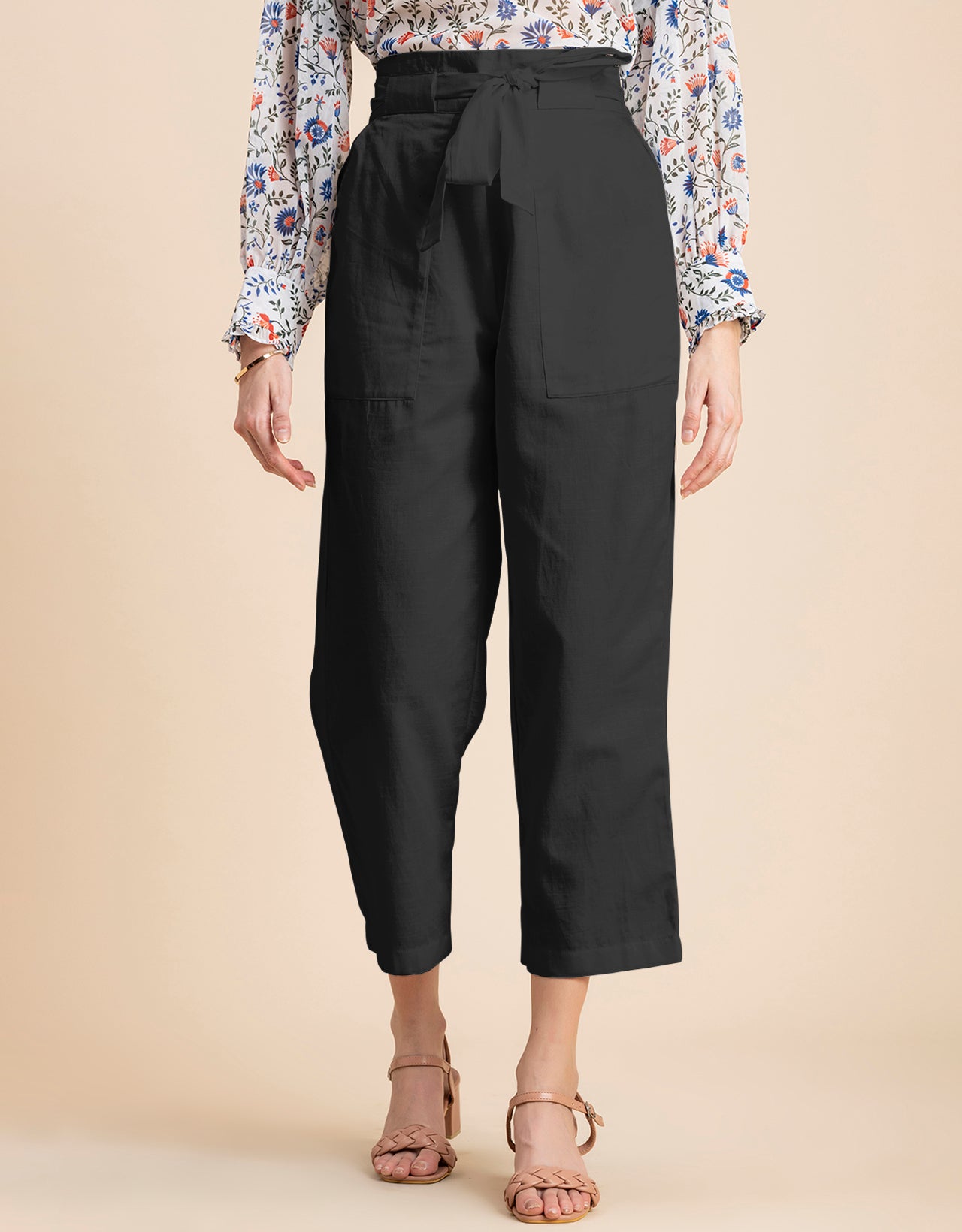 Solid Cotton Trousers, Elastic Waist