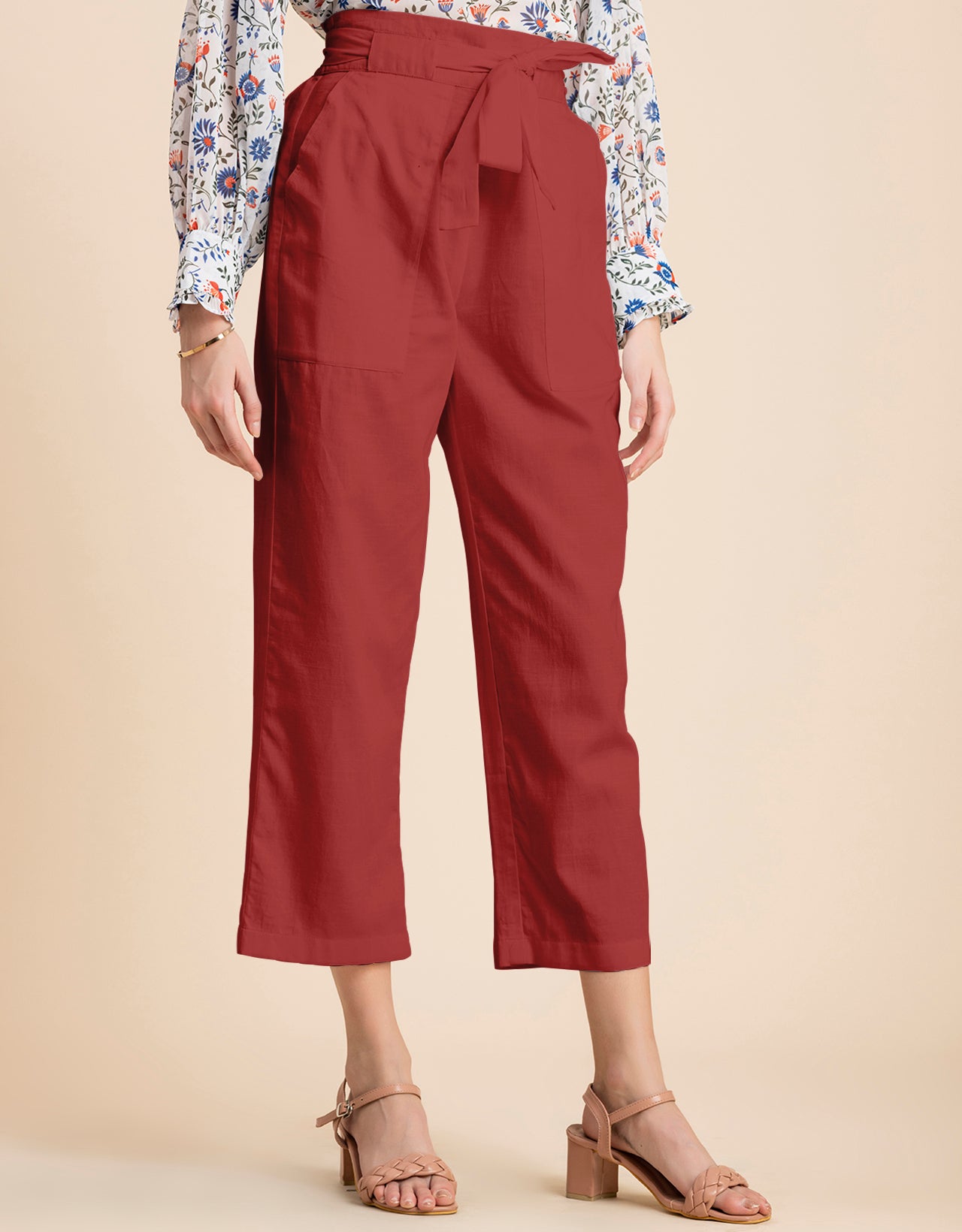 Solid Cotton Trousers, Elastic Waist