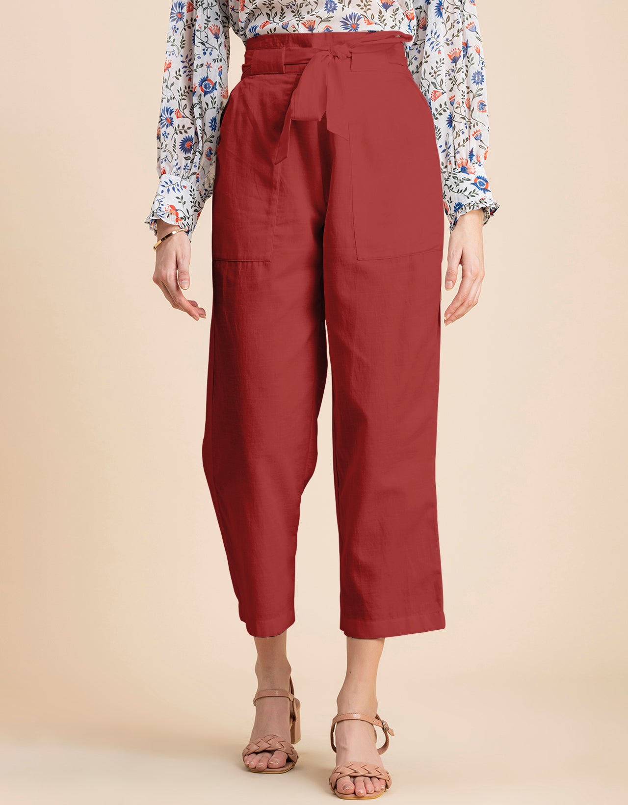 Solid Cotton Trousers, Elastic Waist