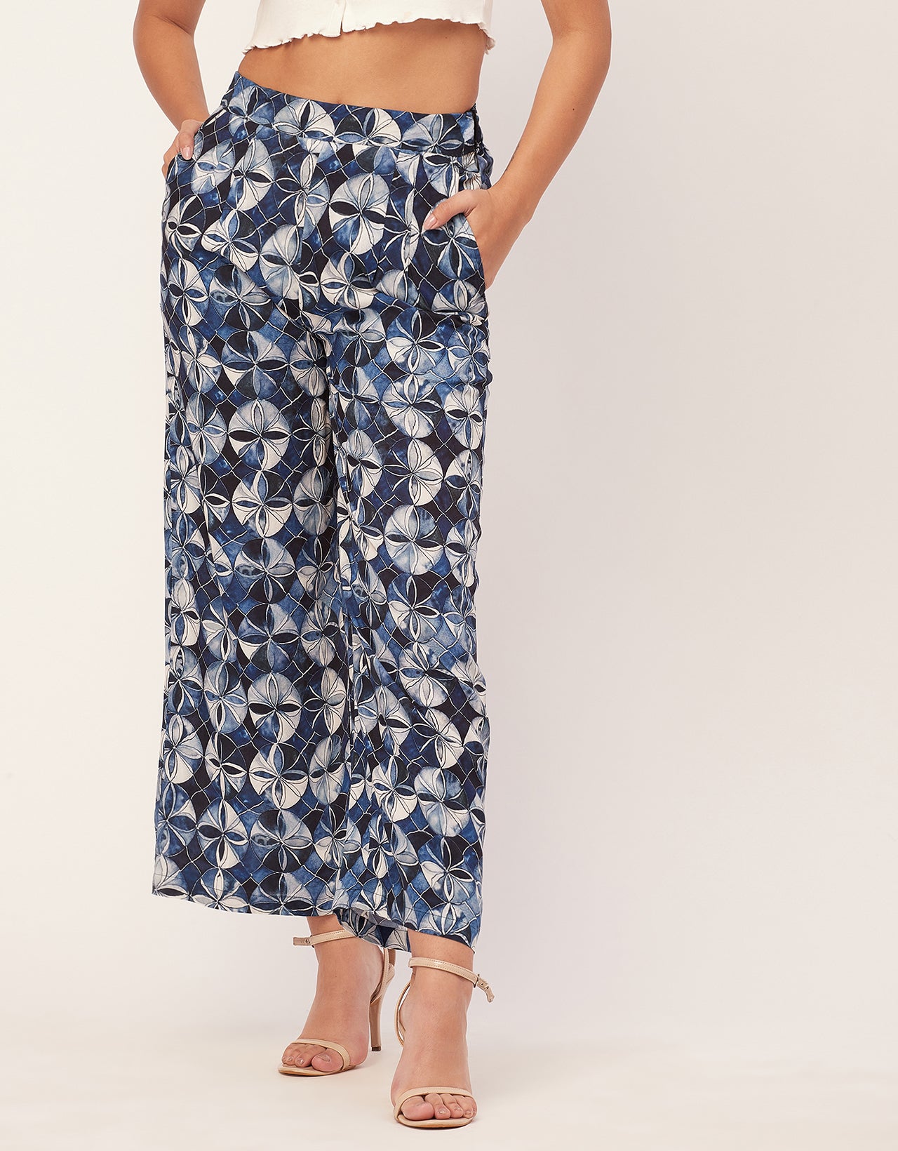 Printed Palazzo Pants, Elastic Waist
