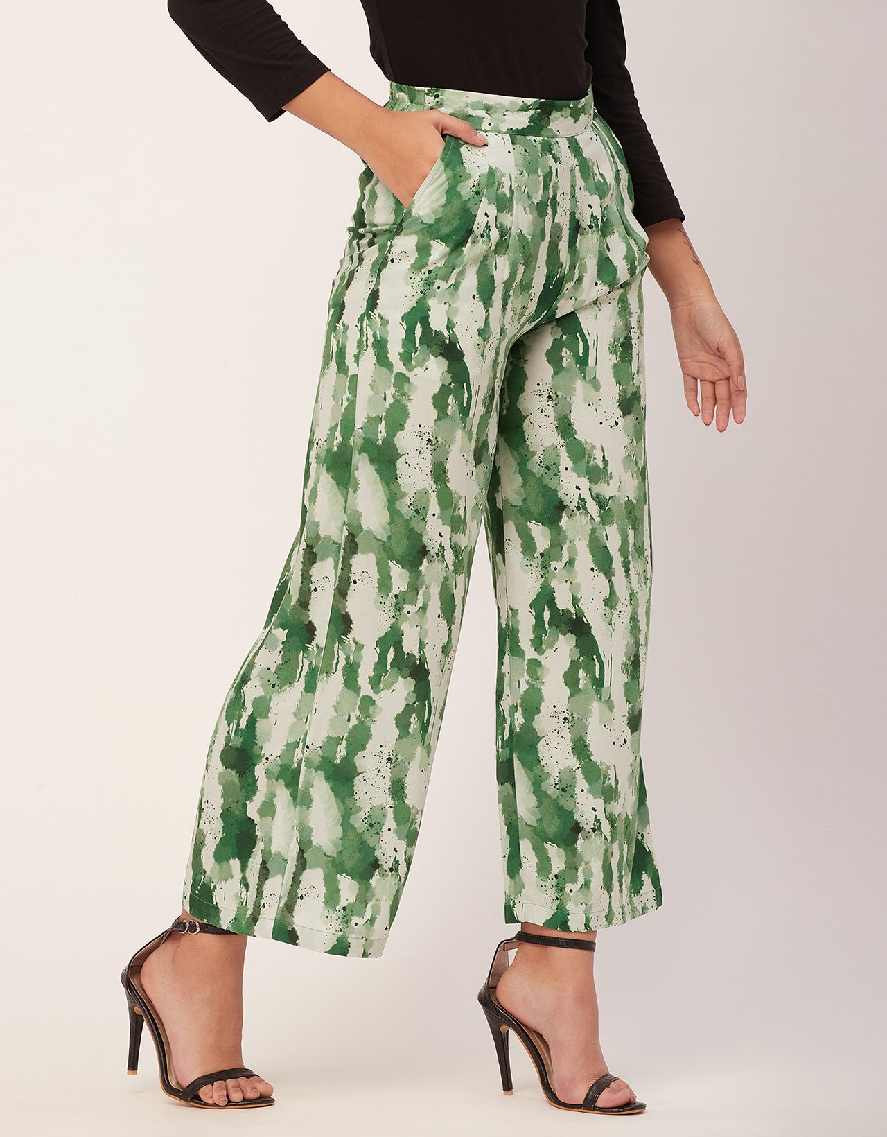 Printed Palazzo Pants, Elastic Waist