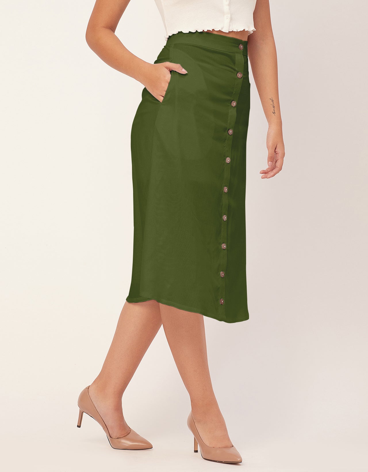 A-Line Skirt, Buttoned Midi